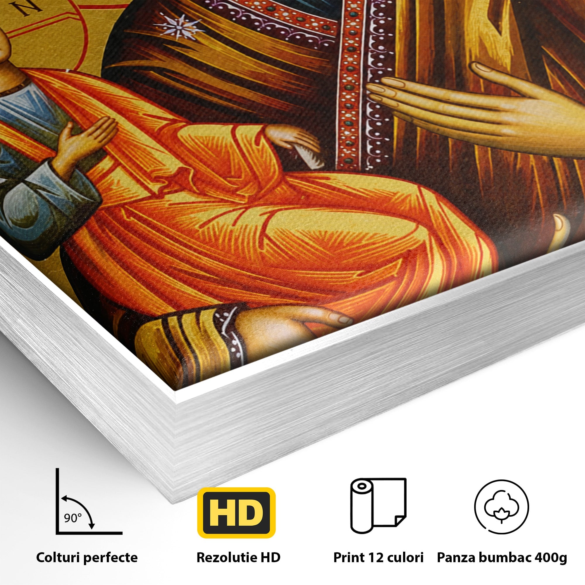 Tablou Canvas Premium LuxCanva® H1069, Icoana Maicii Domnului cu Trei Maini, Icoana, Religie, Spiritualitate, Arta Sacra, Dormitor, Birou, Culori Vibrante