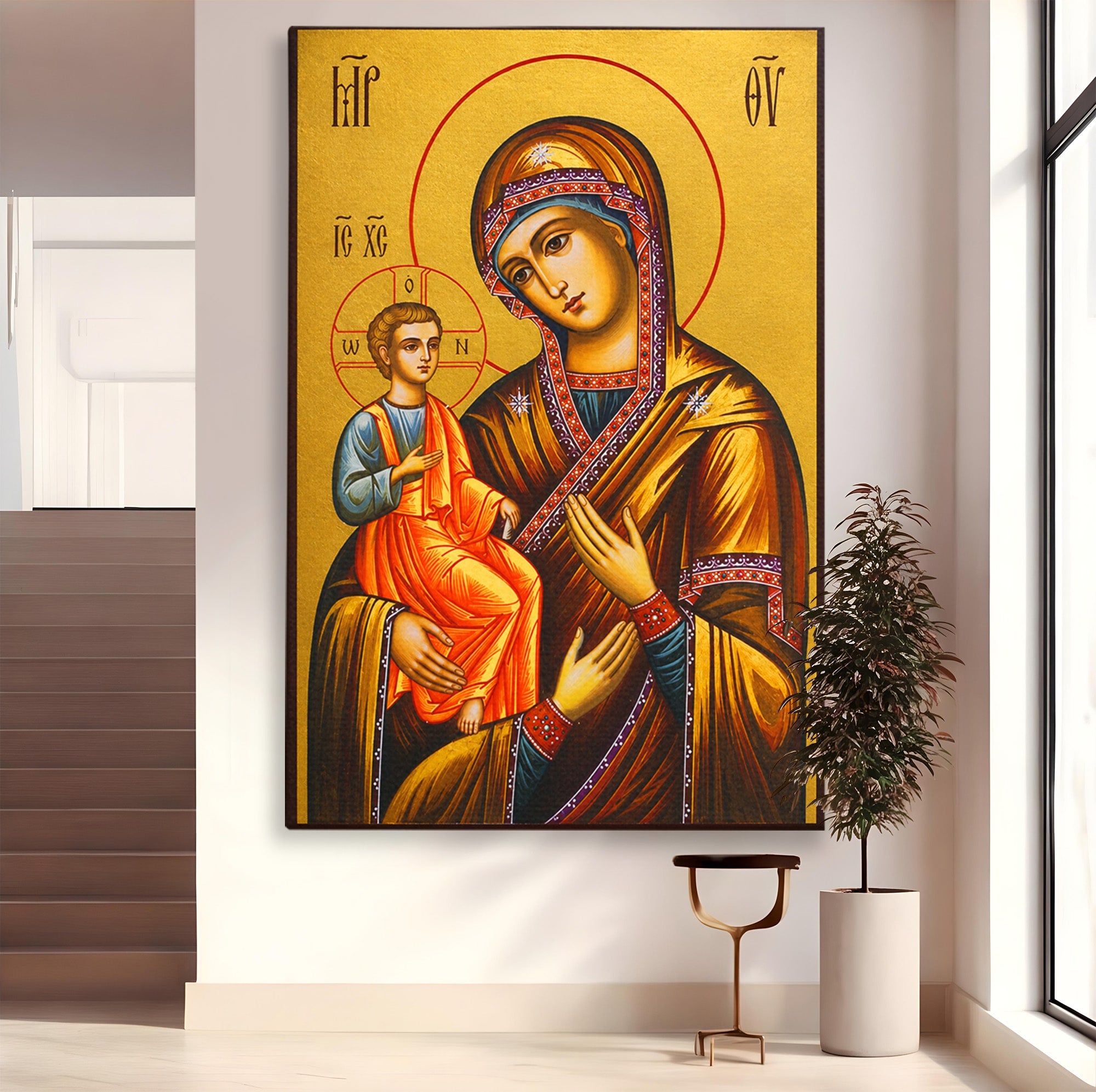 Tablou Canvas Premium LuxCanva® H1069, Icoana Maicii Domnului cu Trei Maini, Icoana, Religie, Spiritualitate, Arta Sacra, Dormitor, Birou, Culori Vibrante