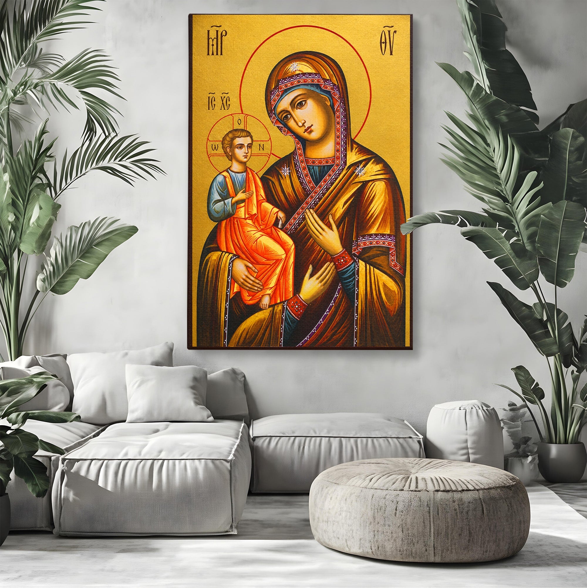 Tablou Canvas Premium LuxCanva® H1069, Icoana Maicii Domnului cu Trei Maini, Icoana, Religie, Spiritualitate, Arta Sacra, Dormitor, Birou, Culori Vibrante