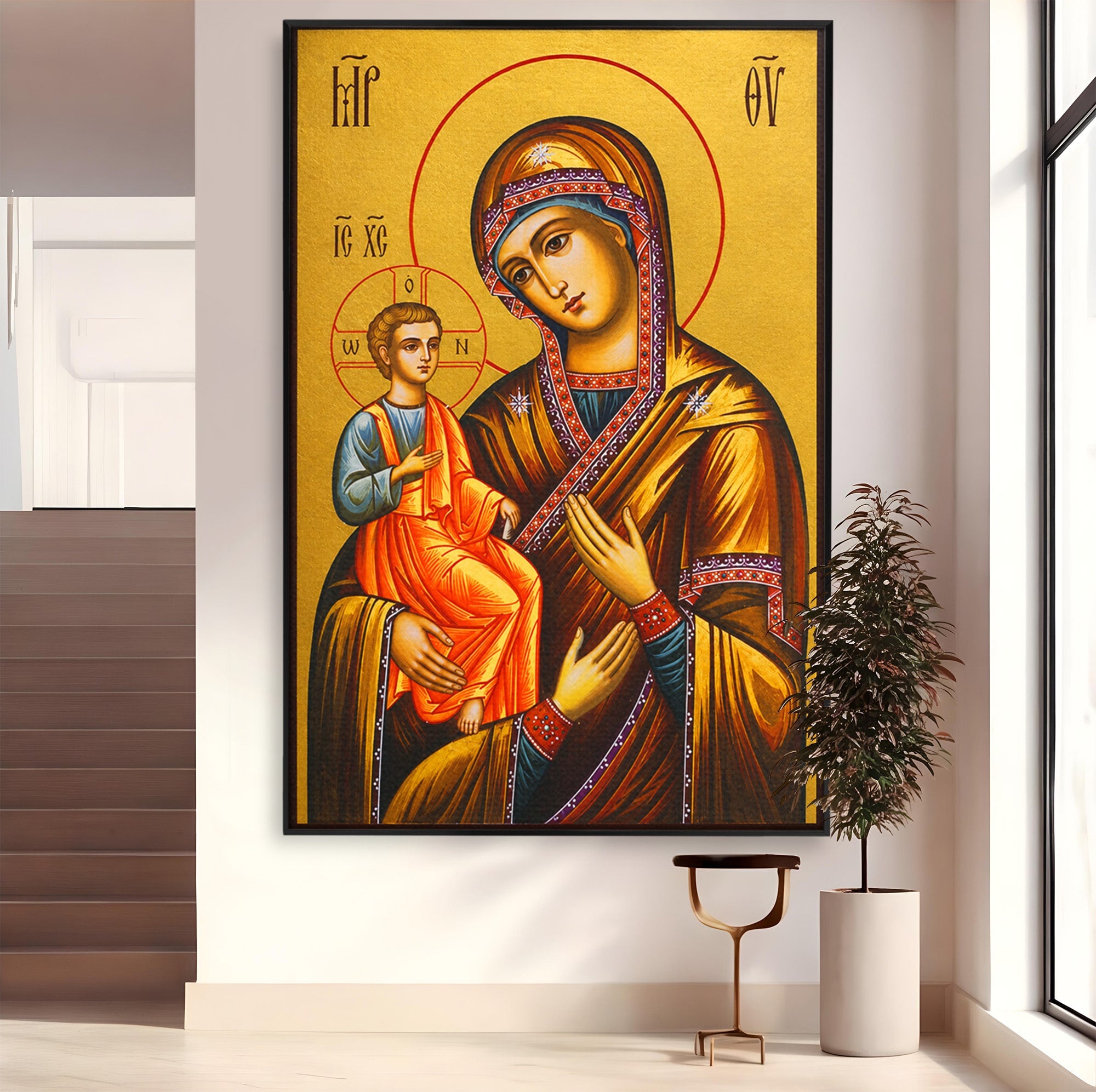 Tablou Canvas Premium LuxCanva® H1069, Icoana Maicii Domnului cu Trei Maini, Icoana, Religie, Spiritualitate, Arta Sacra, Dormitor, Birou, Culori Vibrante