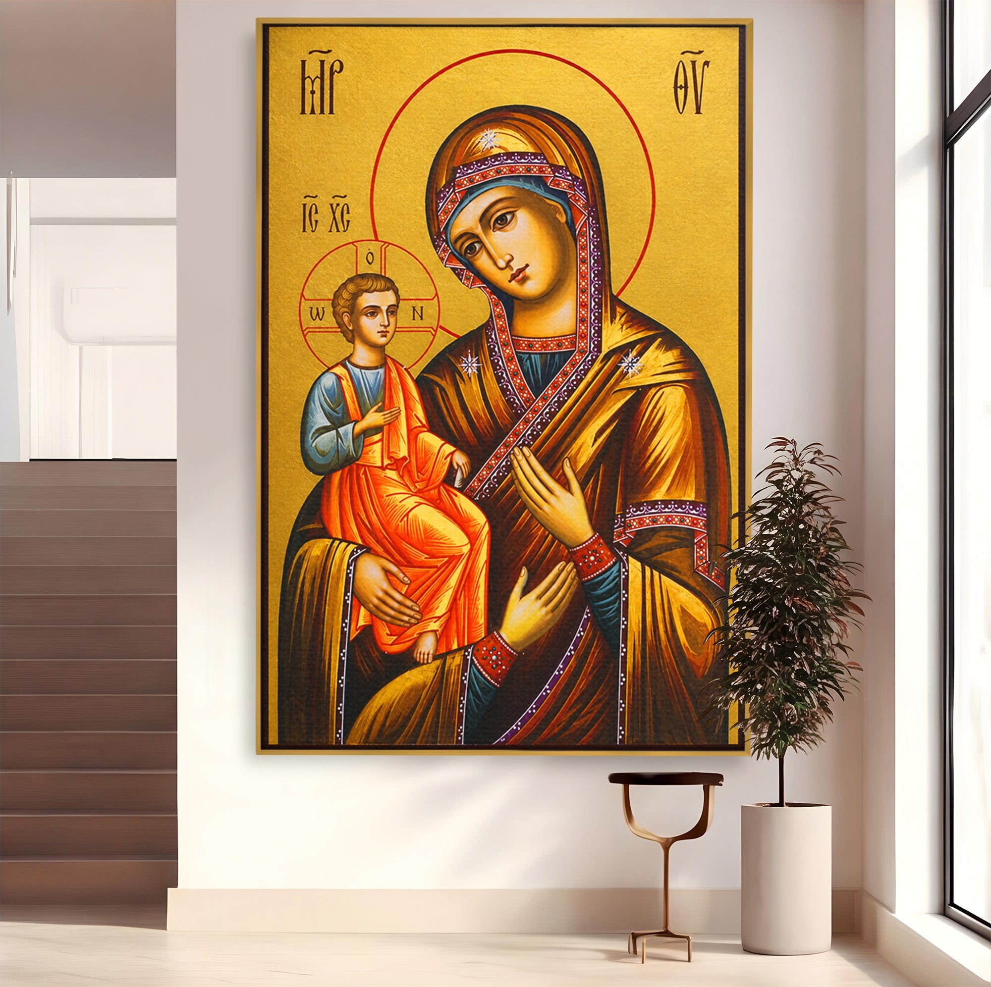 Tablou Canvas Premium LuxCanva® H1069, Icoana Maicii Domnului cu Trei Maini, Icoana, Religie, Spiritualitate, Arta Sacra, Dormitor, Birou, Culori Vibrante