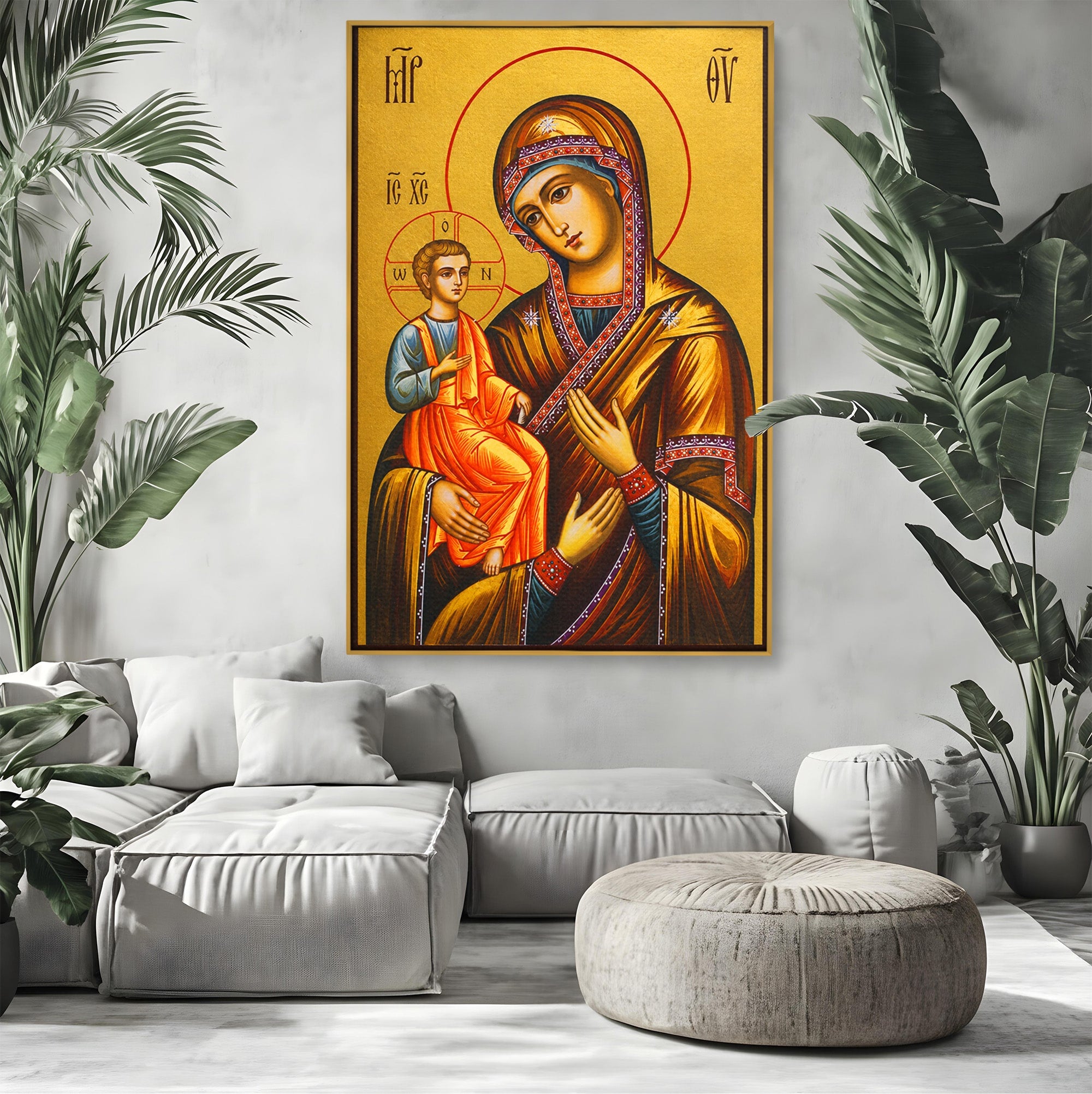 Tablou Canvas Premium LuxCanva® H1069, Icoana Maicii Domnului cu Trei Maini, Icoana, Religie, Spiritualitate, Arta Sacra, Dormitor, Birou, Culori Vibrante