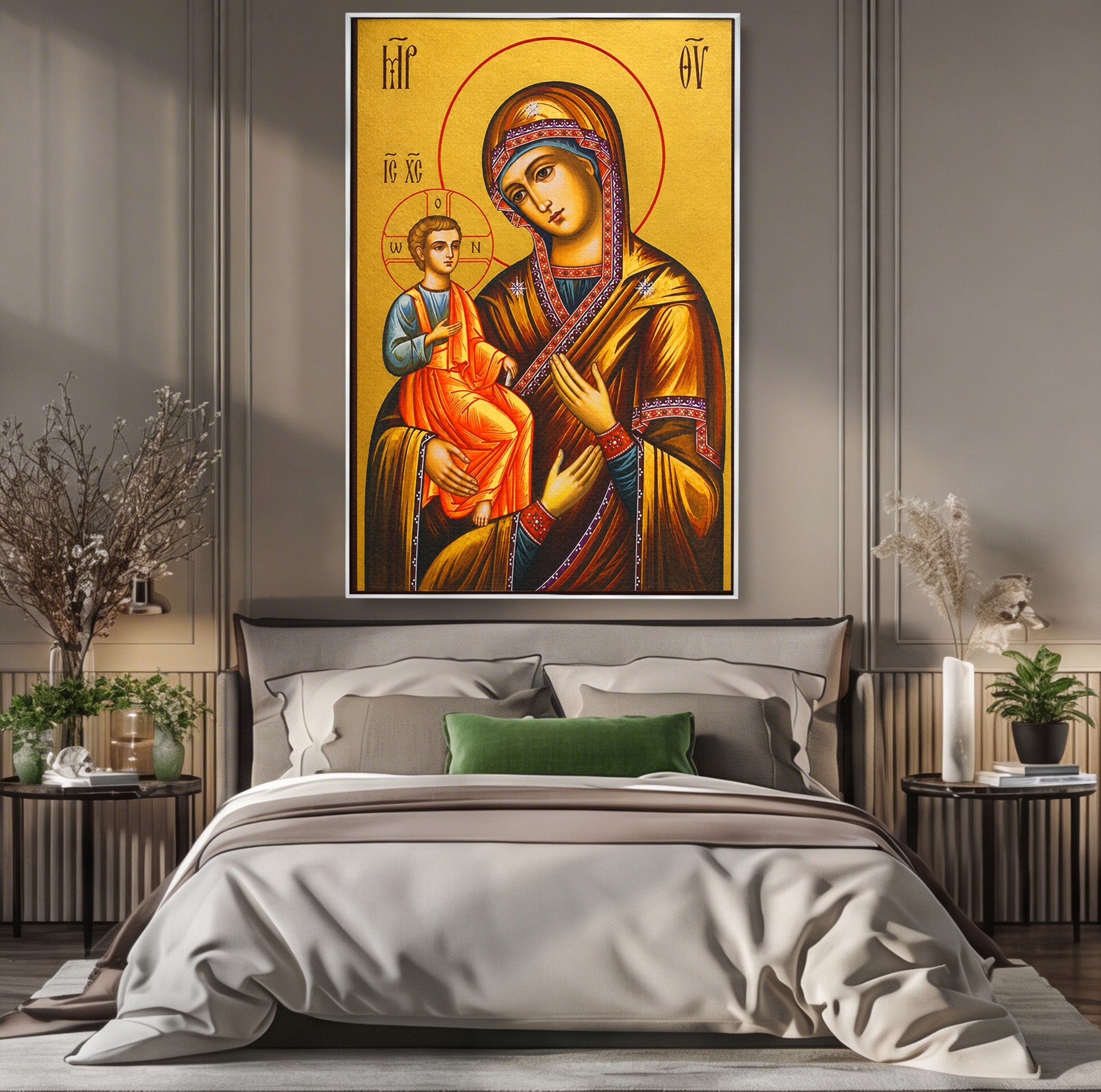 Tablou Canvas Premium LuxCanva® H1069, Icoana Maicii Domnului cu Trei Maini, Icoana, Religie, Spiritualitate, Arta Sacra, Dormitor, Birou, Culori Vibrante