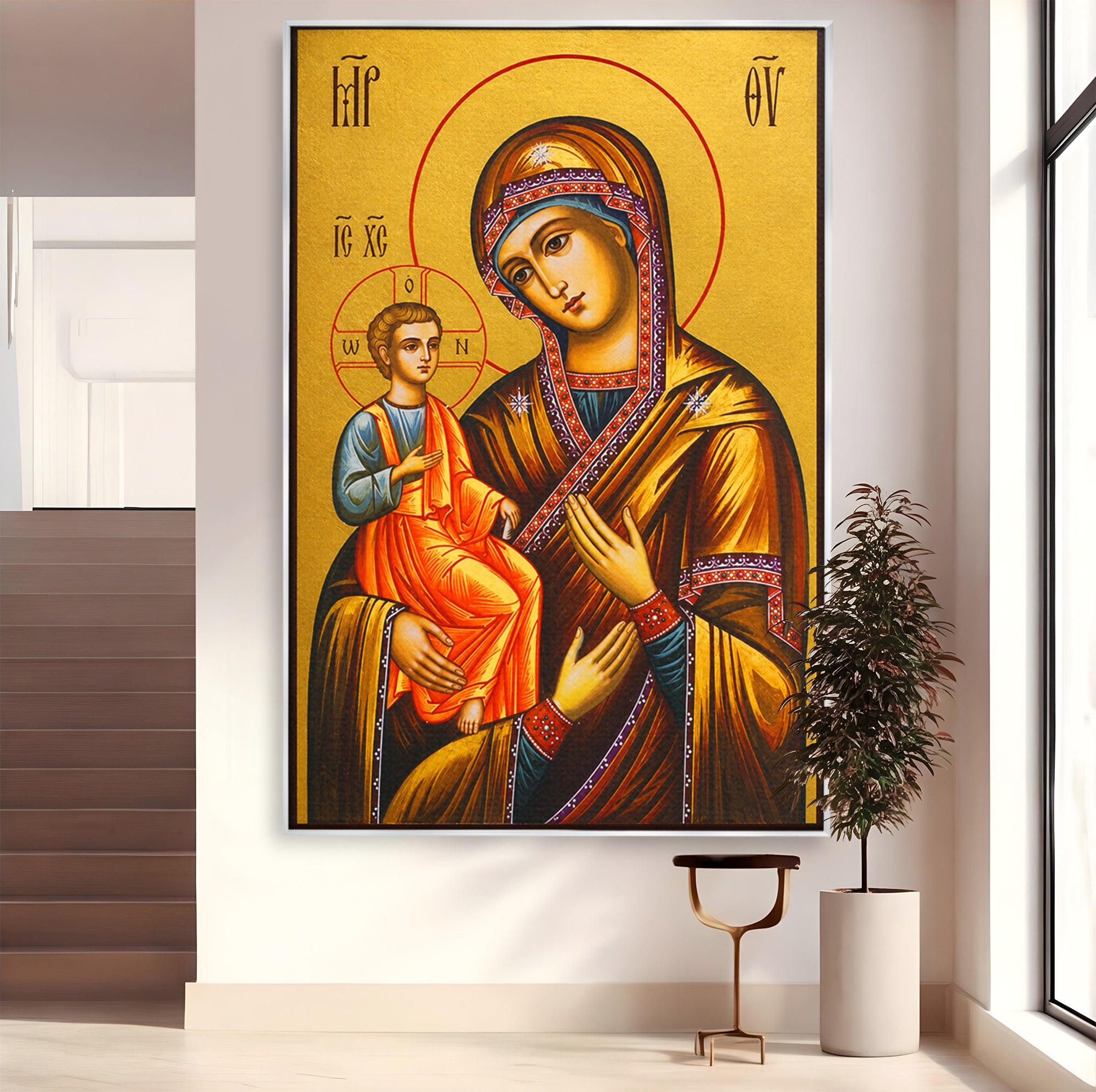 Tablou Canvas Premium LuxCanva® H1069, Icoana Maicii Domnului cu Trei Maini, Icoana, Religie, Spiritualitate, Arta Sacra, Dormitor, Birou, Culori Vibrante