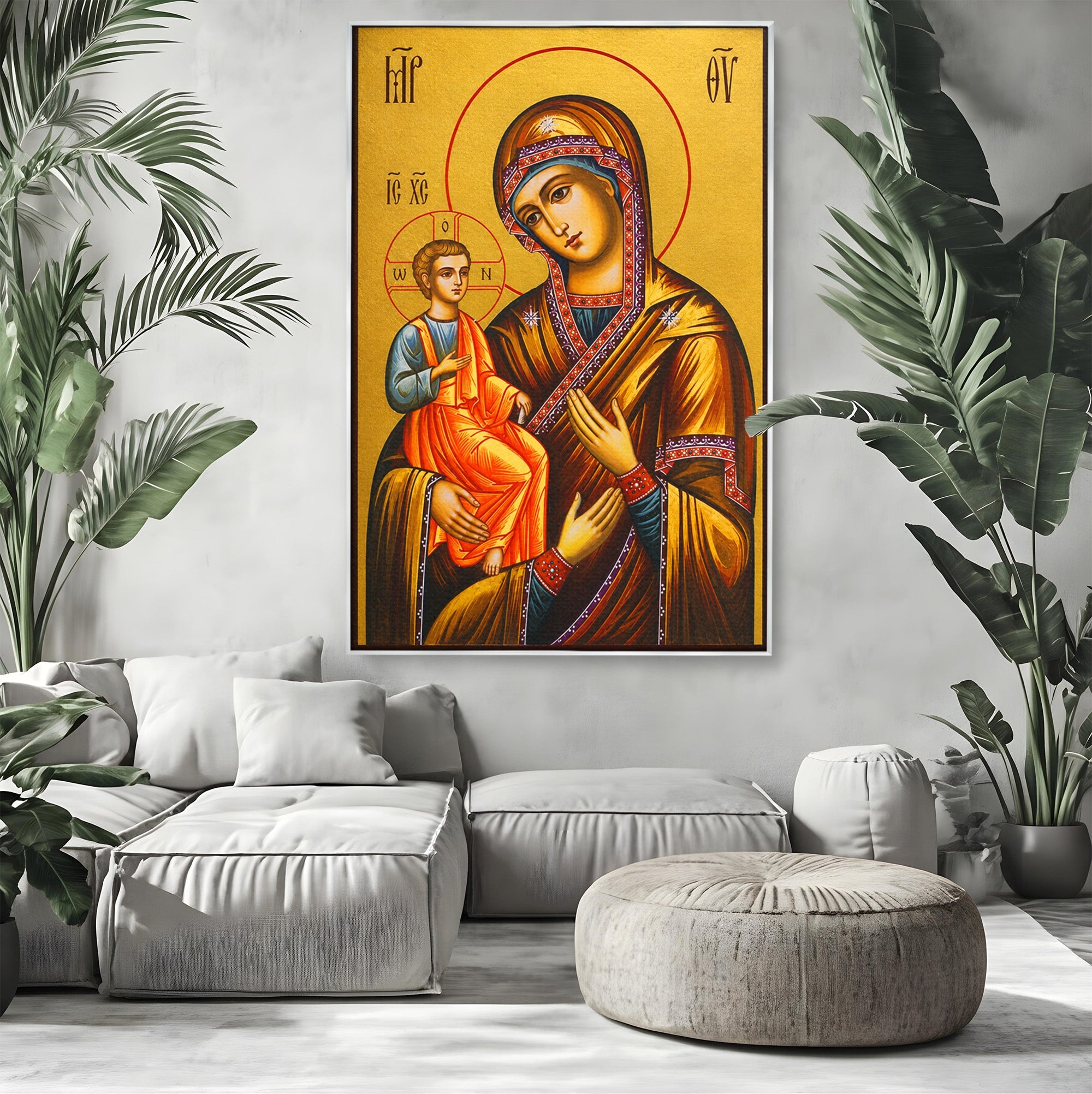 Tablou Canvas Premium LuxCanva® H1069, Icoana Maicii Domnului cu Trei Maini, Icoana, Religie, Spiritualitate, Arta Sacra, Dormitor, Birou, Culori Vibrante