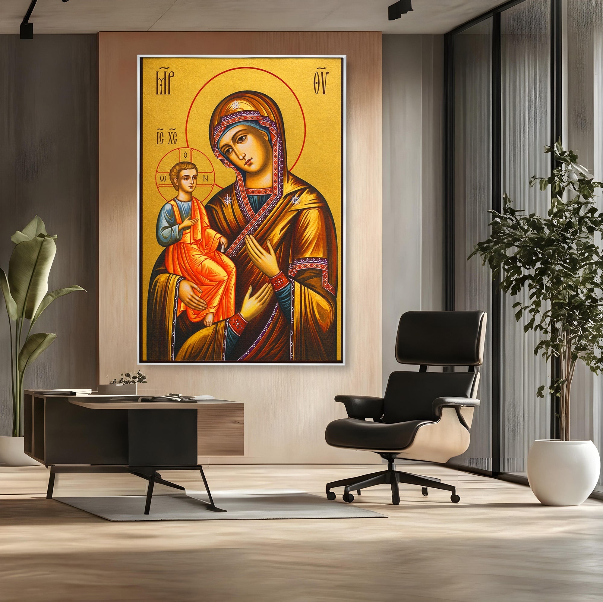 Tablou Canvas Premium LuxCanva® H1069, Icoana Maicii Domnului cu Trei Maini, Icoana, Religie, Spiritualitate, Arta Sacra, Dormitor, Birou, Culori Vibrante