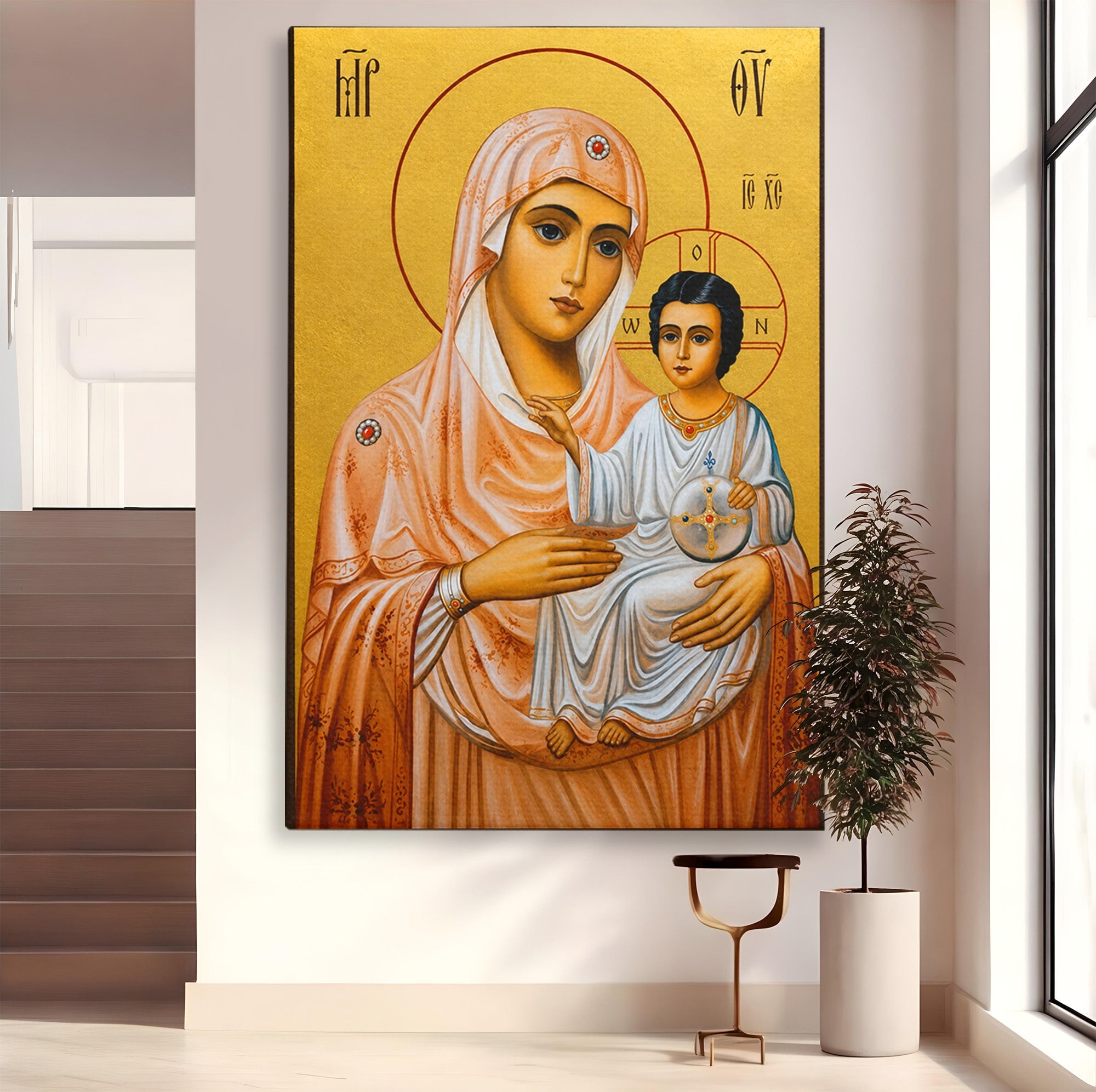 Tablou Canvas Premium LuxCanva® H1070, Icoana Maicii Domnului din Ierusalim, Icoana, Religie, Spiritualitate, Dormitor, Birou, Culori Vibrante