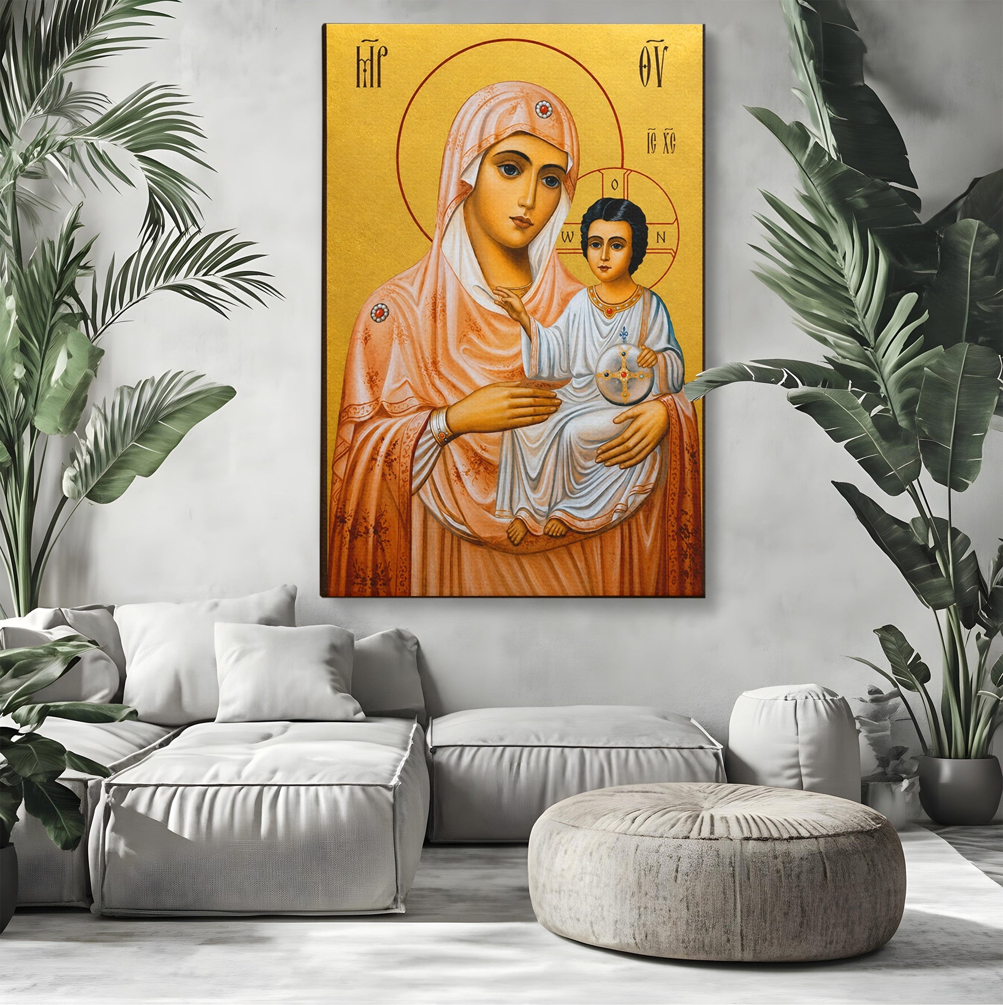 Tablou Canvas Premium LuxCanva® H1070, Icoana Maicii Domnului din Ierusalim, Icoana, Religie, Spiritualitate, Dormitor, Birou, Culori Vibrante