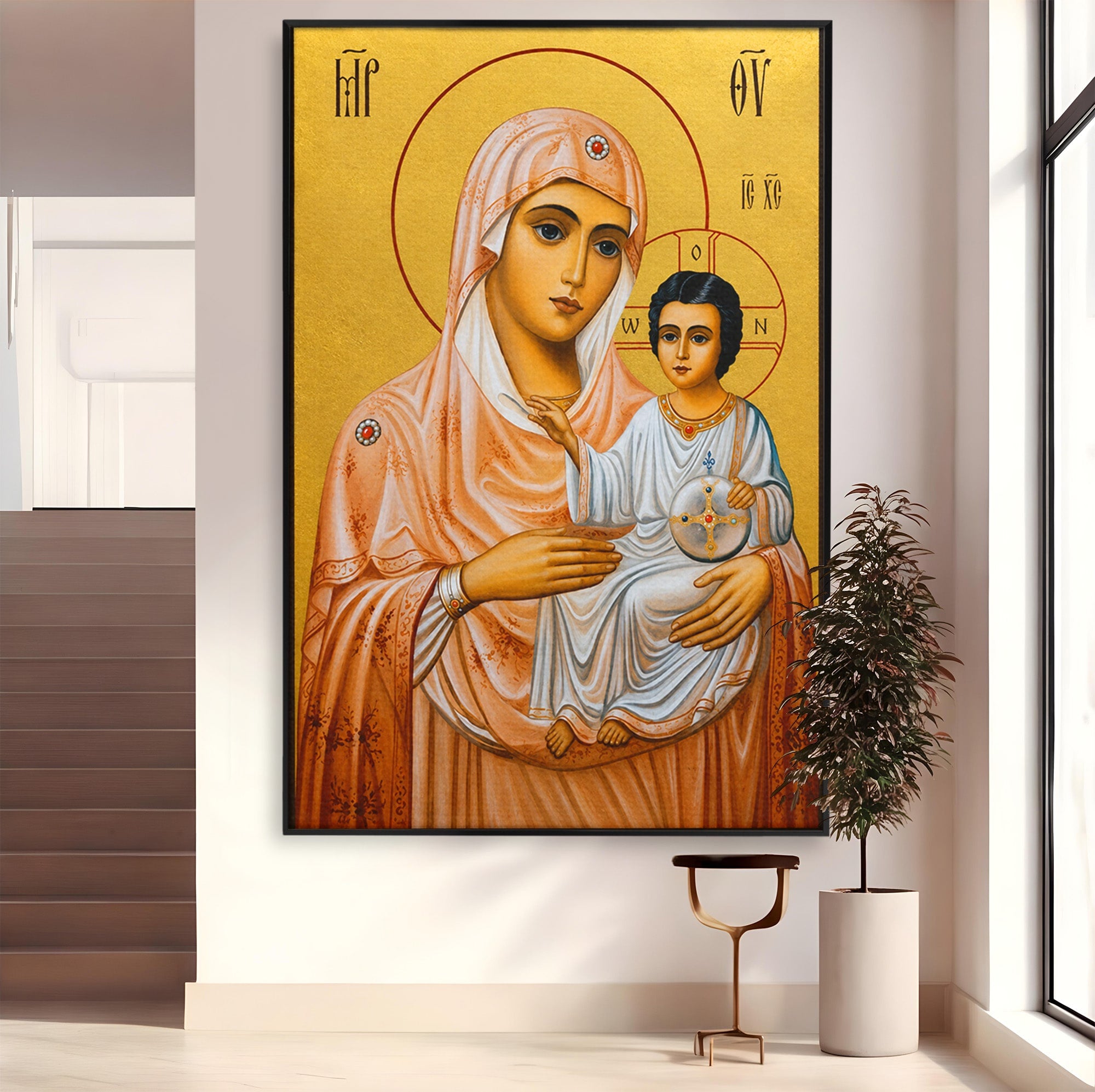 Tablou Canvas Premium LuxCanva® H1070, Icoana Maicii Domnului din Ierusalim, Icoana, Religie, Spiritualitate, Dormitor, Birou, Culori Vibrante