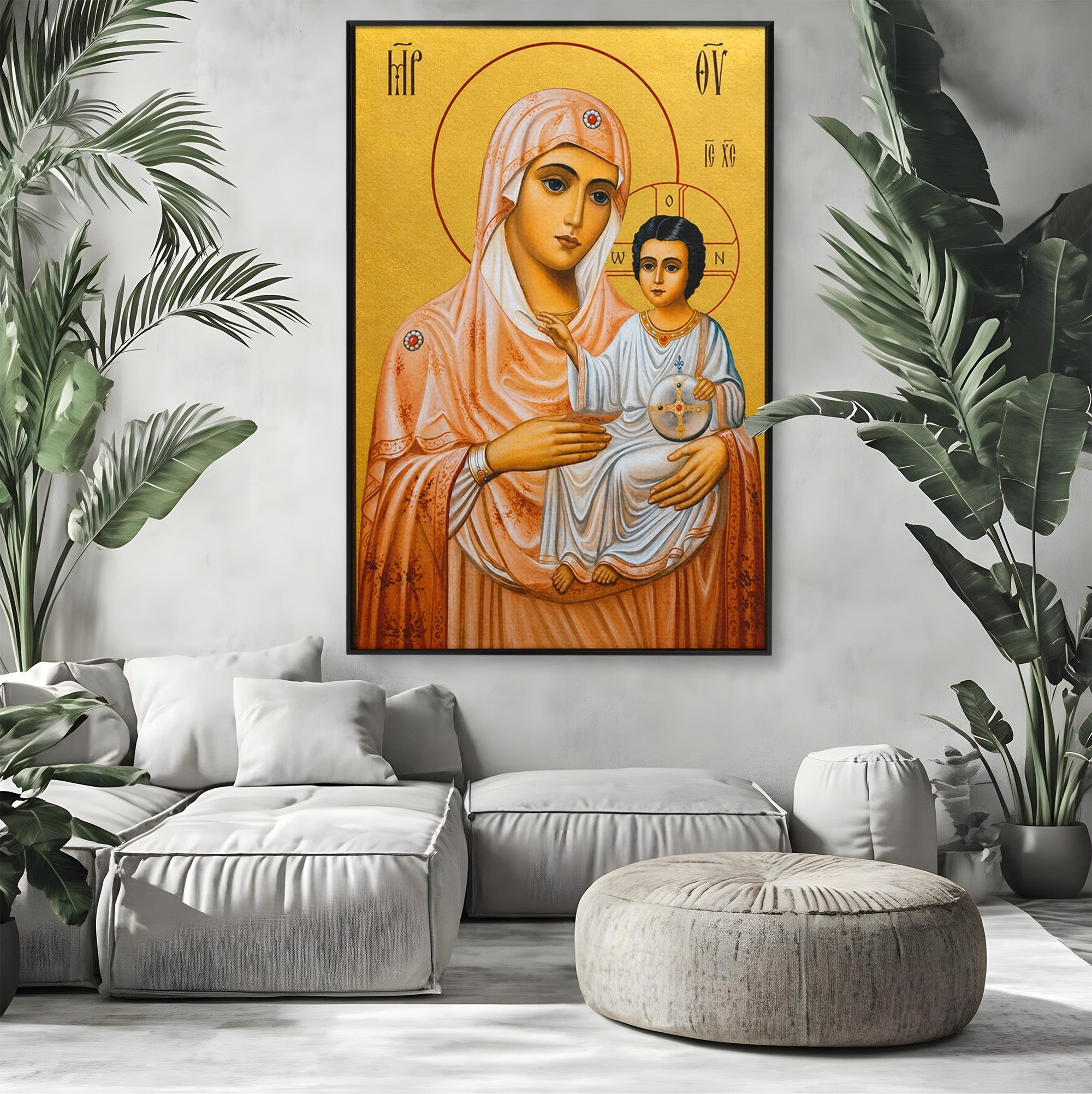 Tablou Canvas Premium LuxCanva® H1070, Icoana Maicii Domnului din Ierusalim, Icoana, Religie, Spiritualitate, Dormitor, Birou, Culori Vibrante