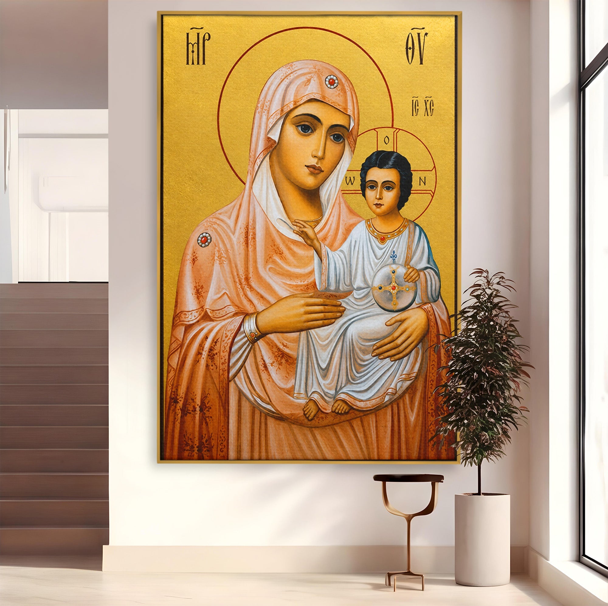 Tablou Canvas Premium LuxCanva® H1070, Icoana Maicii Domnului din Ierusalim, Icoana, Religie, Spiritualitate, Dormitor, Birou, Culori Vibrante
