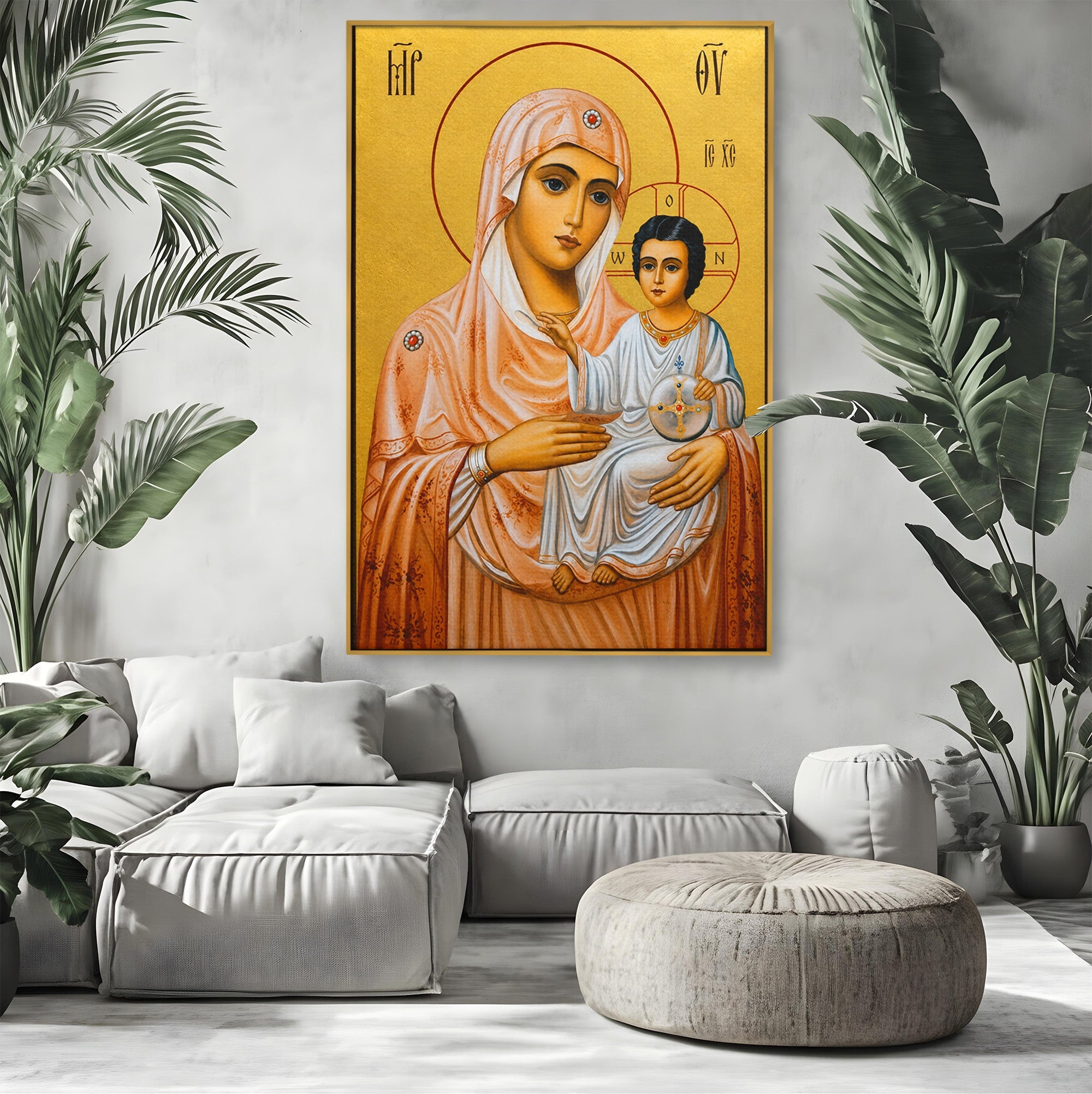 Tablou Canvas Premium LuxCanva® H1070, Icoana Maicii Domnului din Ierusalim, Icoana, Religie, Spiritualitate, Dormitor, Birou, Culori Vibrante