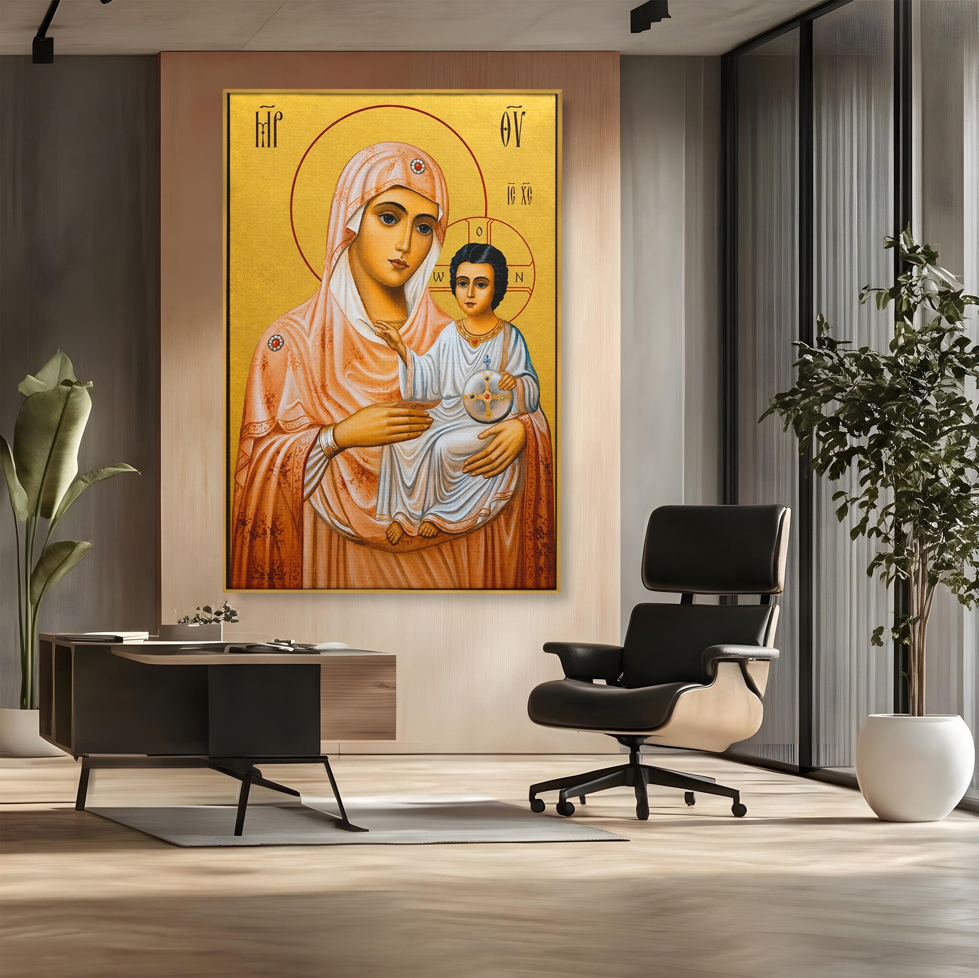 Tablou Canvas Premium LuxCanva® H1070, Icoana Maicii Domnului din Ierusalim, Icoana, Religie, Spiritualitate, Dormitor, Birou, Culori Vibrante