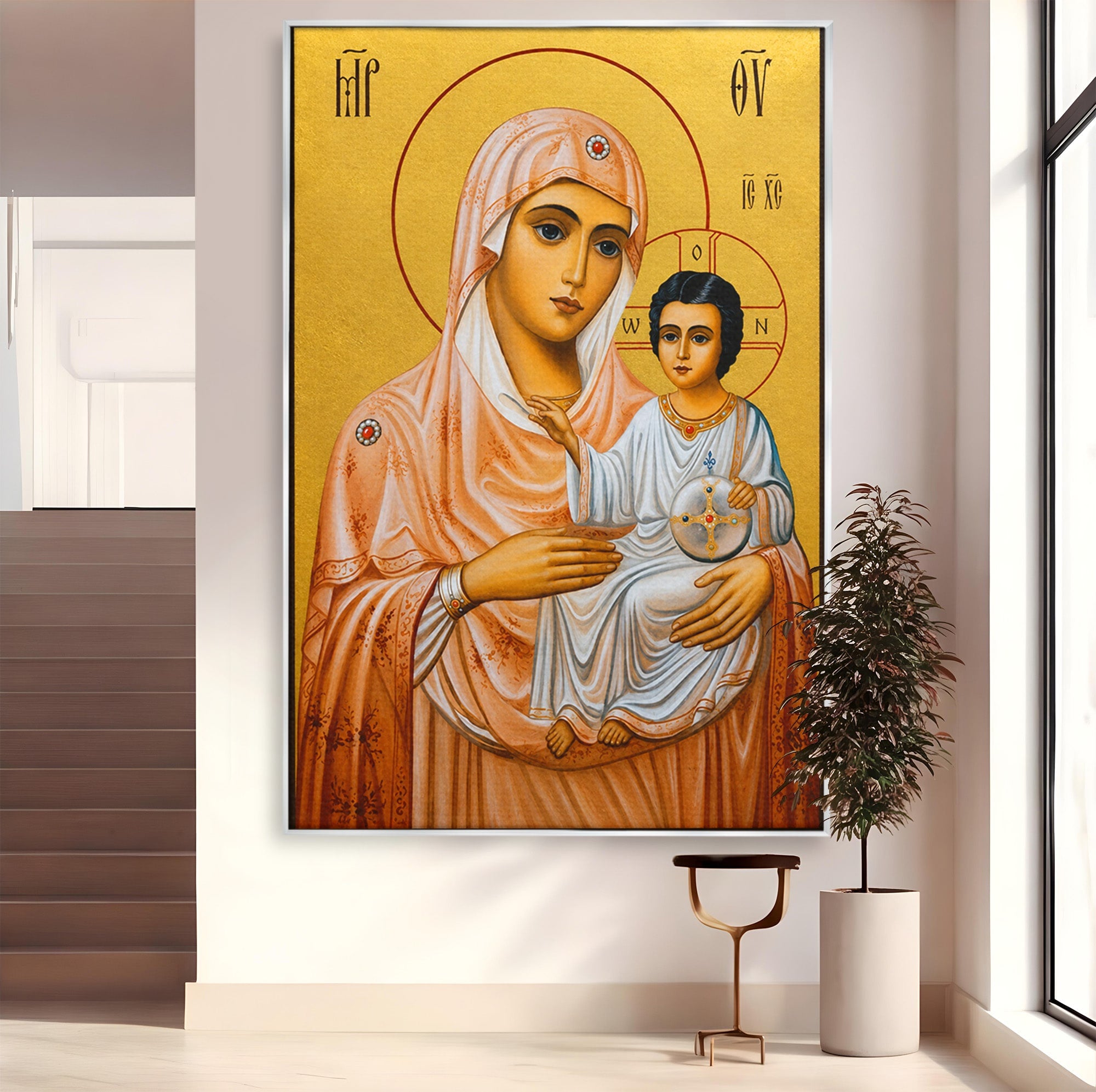 Tablou Canvas Premium LuxCanva® H1070, Icoana Maicii Domnului din Ierusalim, Icoana, Religie, Spiritualitate, Dormitor, Birou, Culori Vibrante