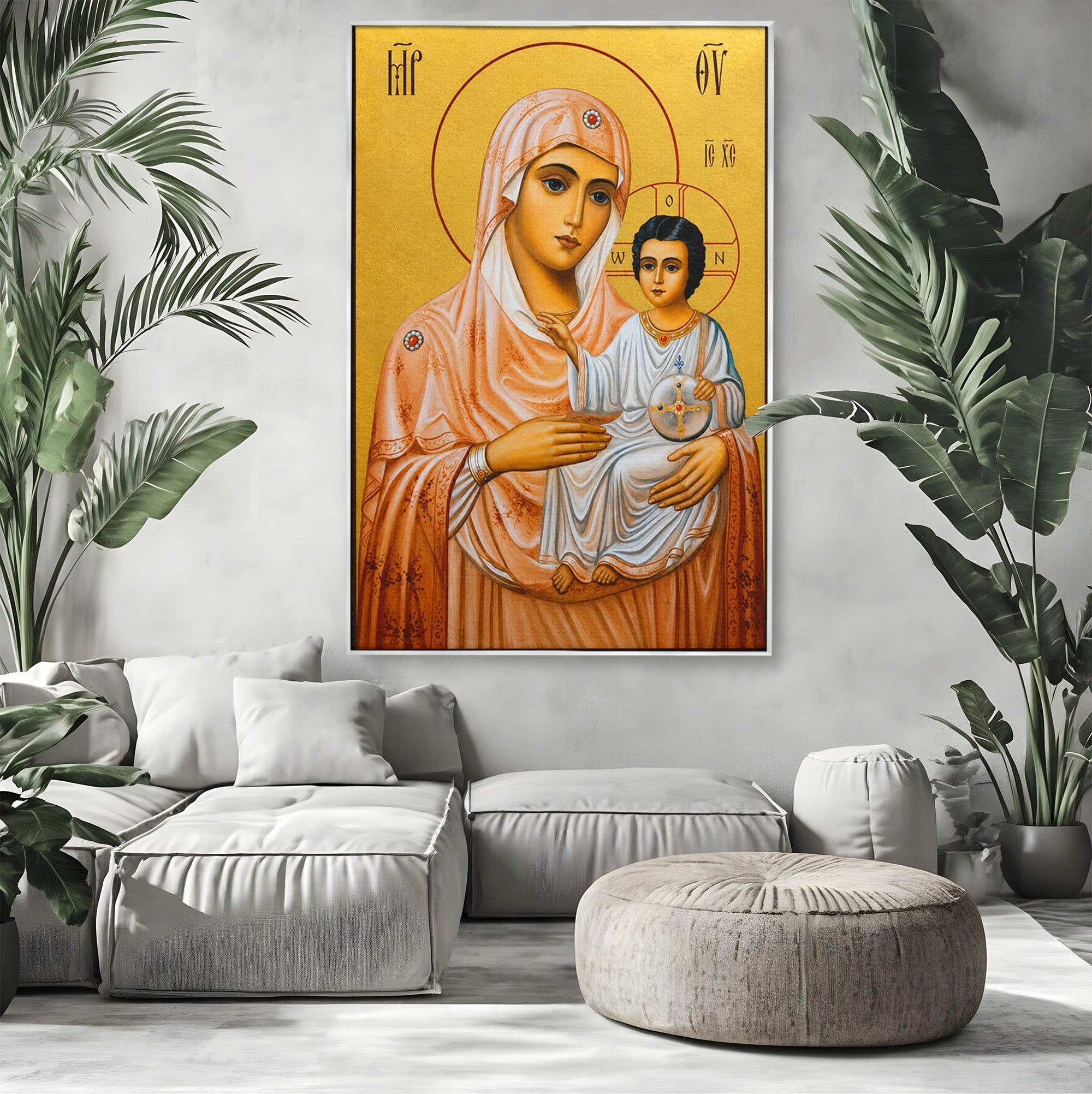 Tablou Canvas Premium LuxCanva® H1070, Icoana Maicii Domnului din Ierusalim, Icoana, Religie, Spiritualitate, Dormitor, Birou, Culori Vibrante