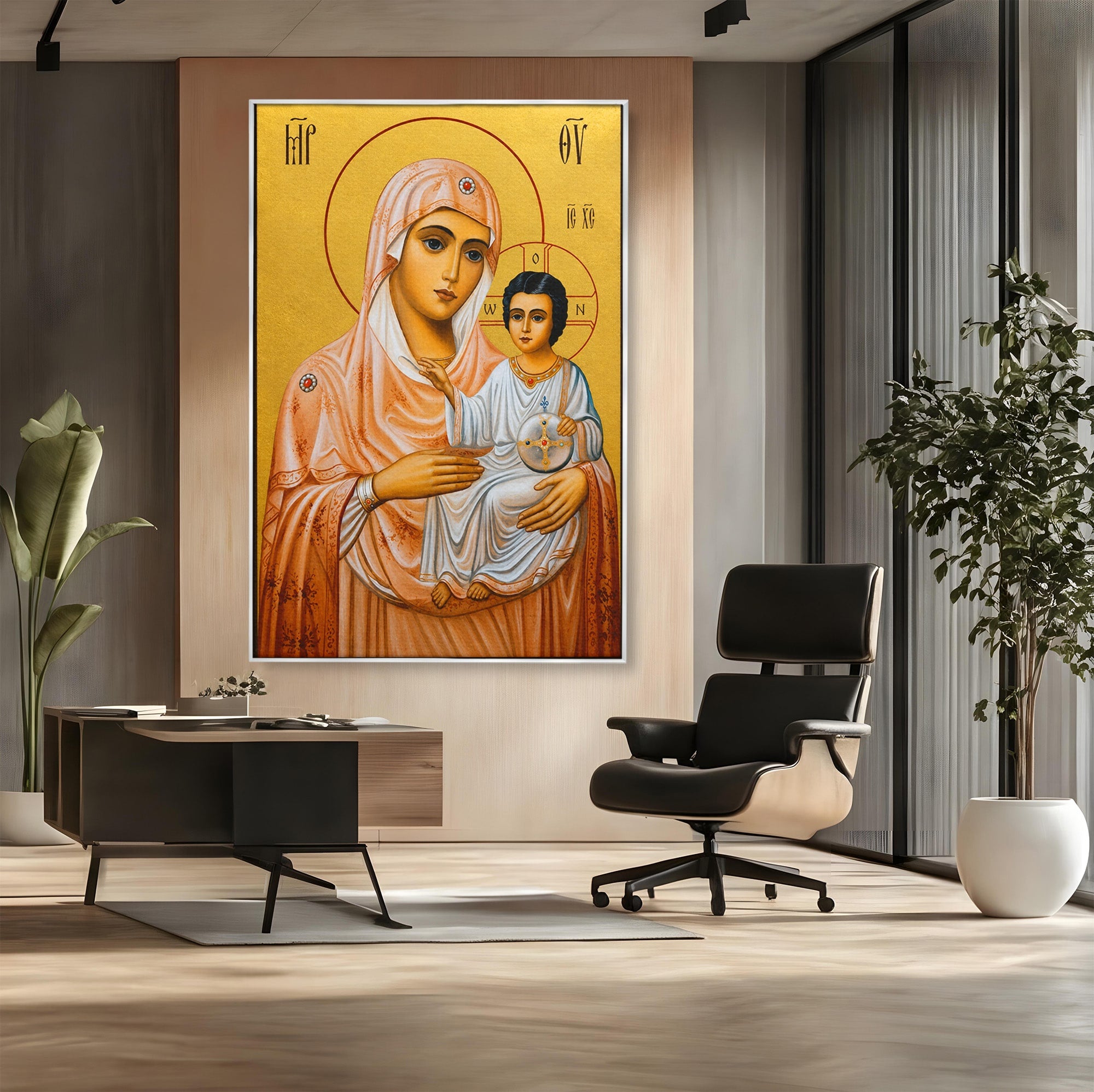 Tablou Canvas Premium LuxCanva® H1070, Icoana Maicii Domnului din Ierusalim, Icoana, Religie, Spiritualitate, Dormitor, Birou, Culori Vibrante