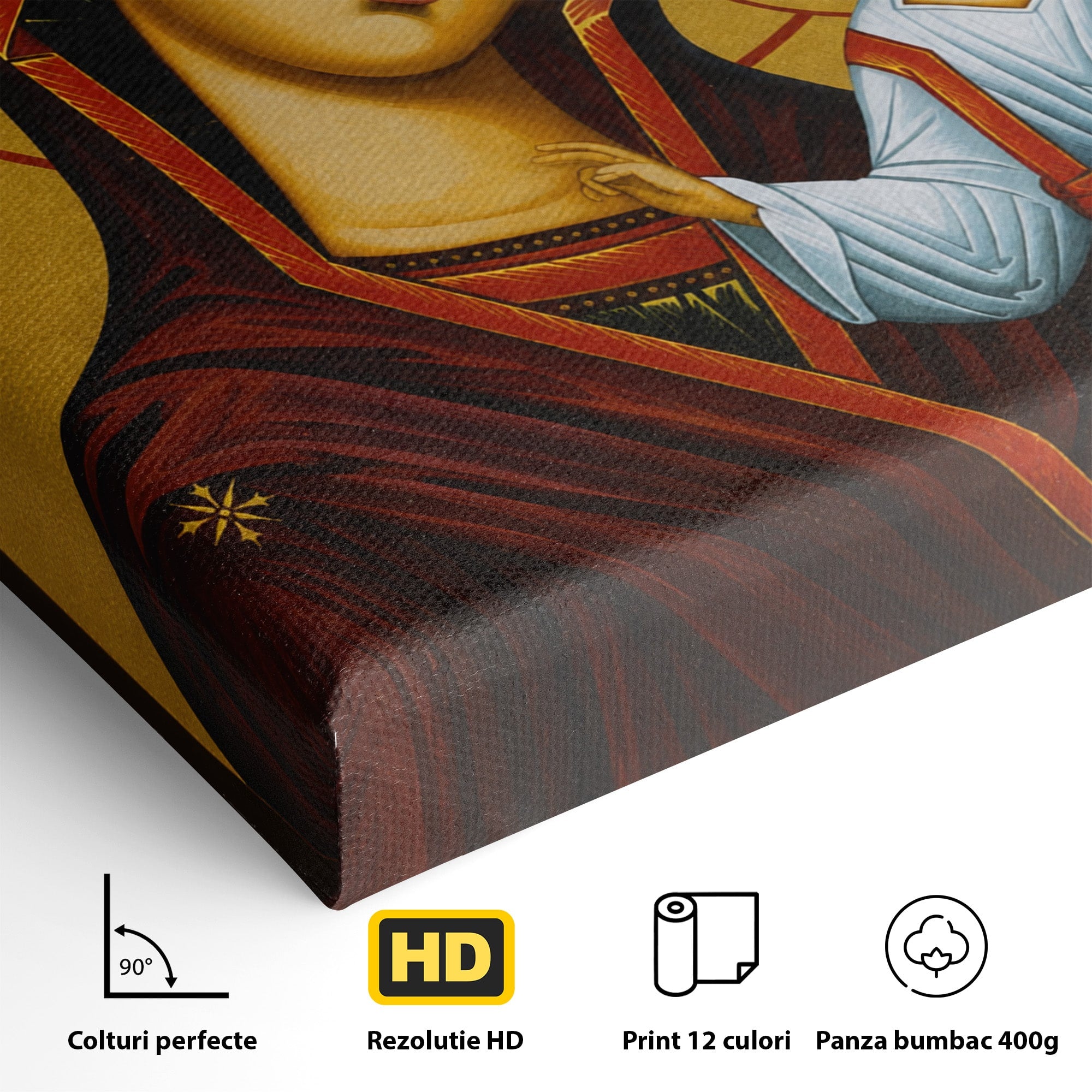 Tablou Canvas Premium LuxCanva® H1071, Icoana Maicii Domnului din Kazan, Religie, Icoana, Bizantin, Arta Sacra, Dormitor, Hol, Culori Vibrante