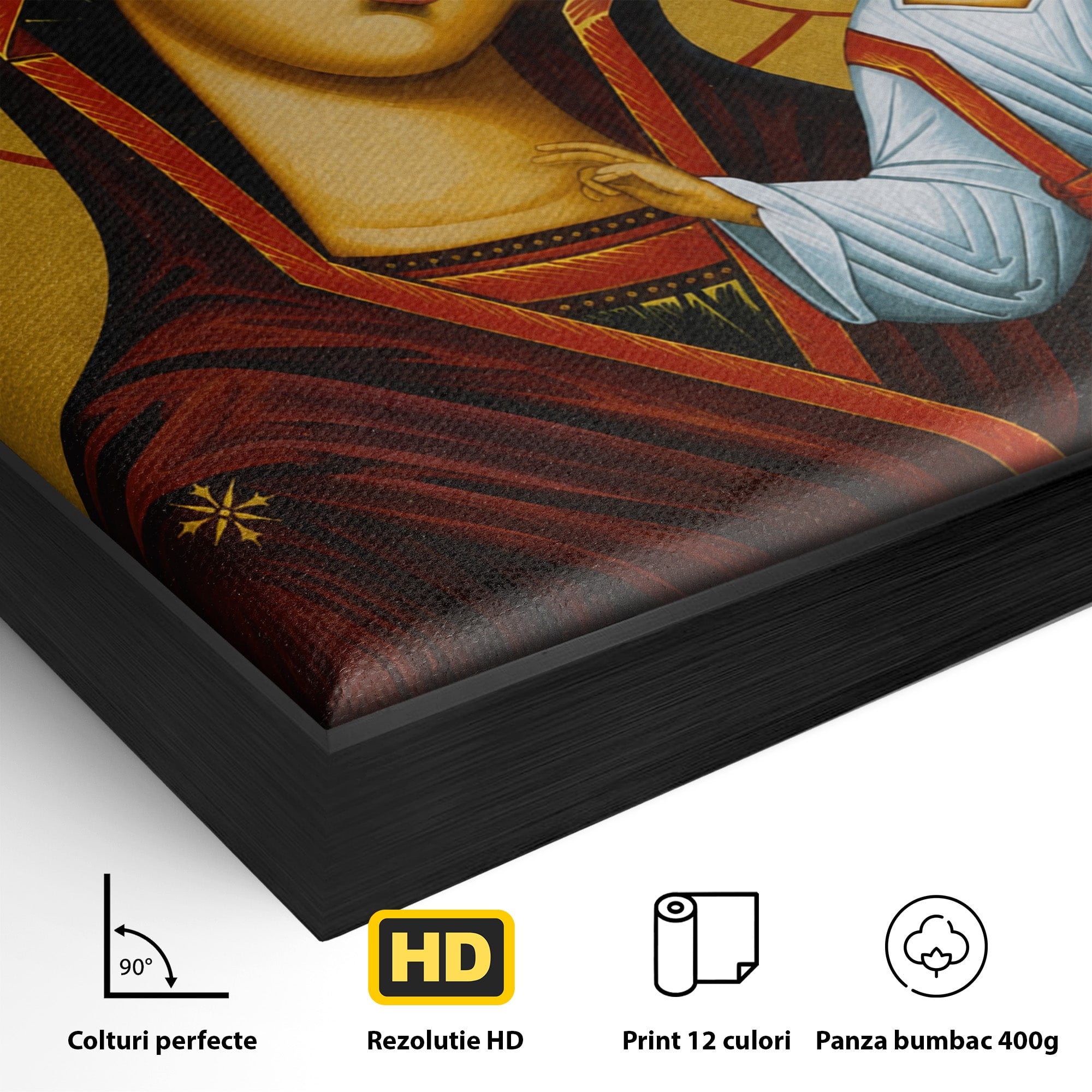 Tablou Canvas Premium LuxCanva® H1071, Icoana Maicii Domnului din Kazan, Religie, Icoana, Bizantin, Arta Sacra, Dormitor, Hol, Culori Vibrante