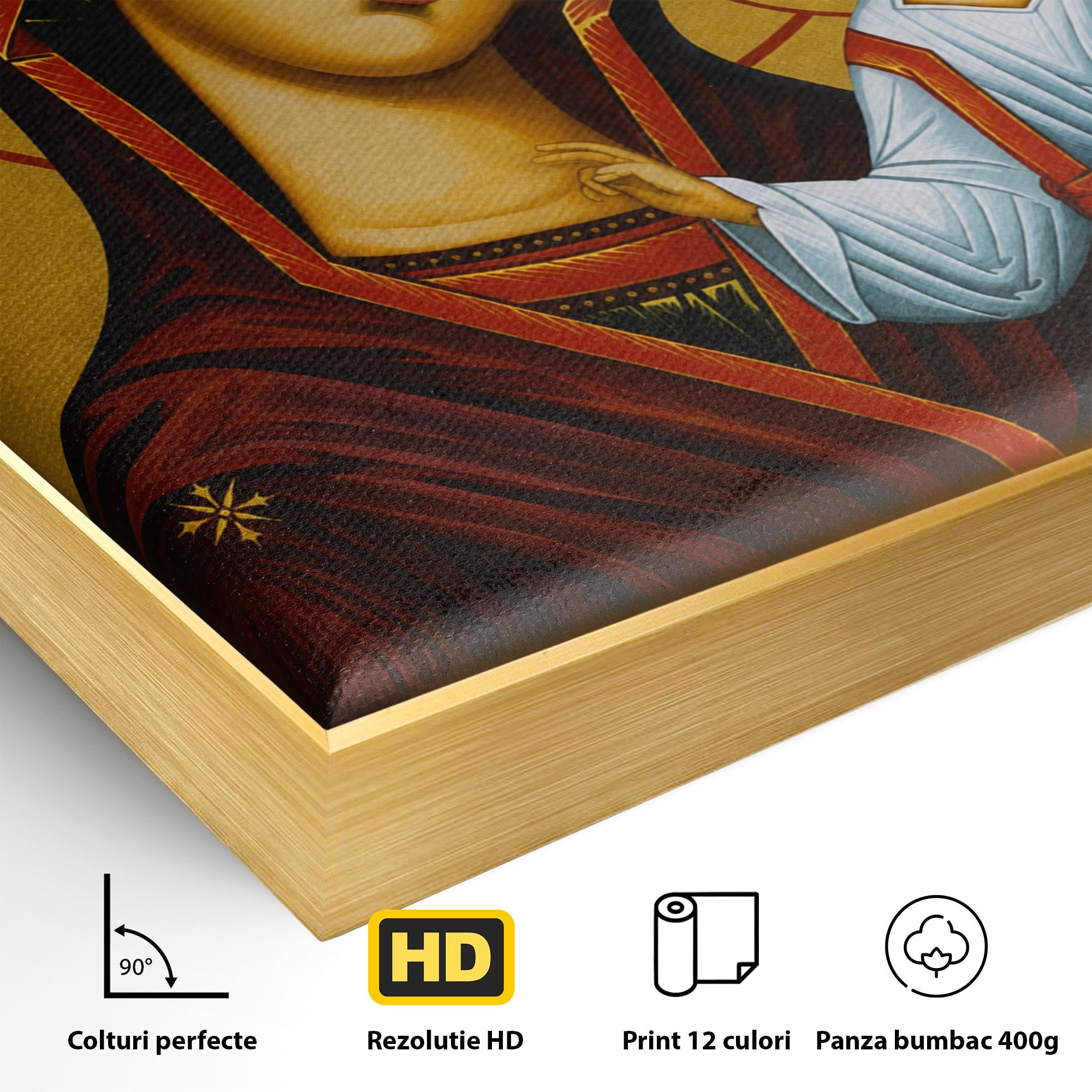 Tablou Canvas Premium LuxCanva® H1071, Icoana Maicii Domnului din Kazan, Religie, Icoana, Bizantin, Arta Sacra, Dormitor, Hol, Culori Vibrante