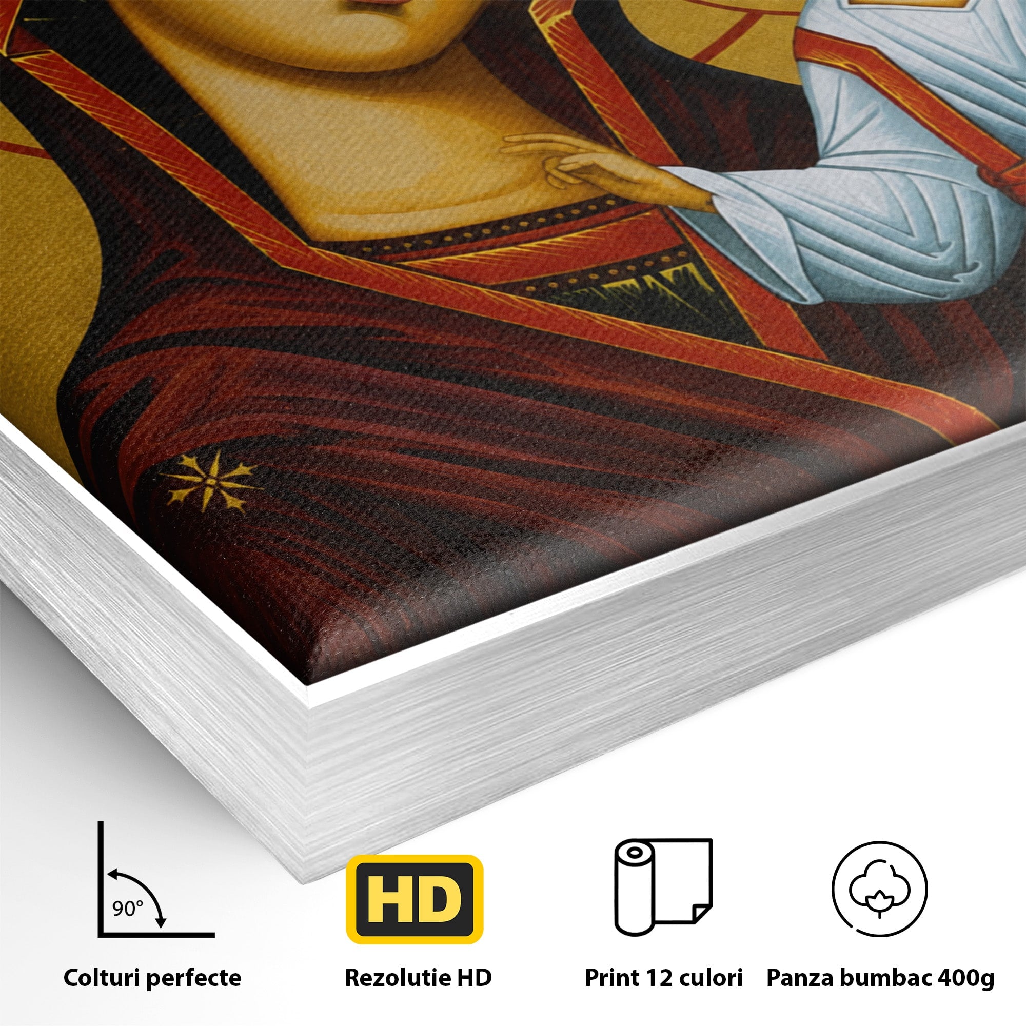 Tablou Canvas Premium LuxCanva® H1071, Icoana Maicii Domnului din Kazan, Religie, Icoana, Bizantin, Arta Sacra, Dormitor, Hol, Culori Vibrante