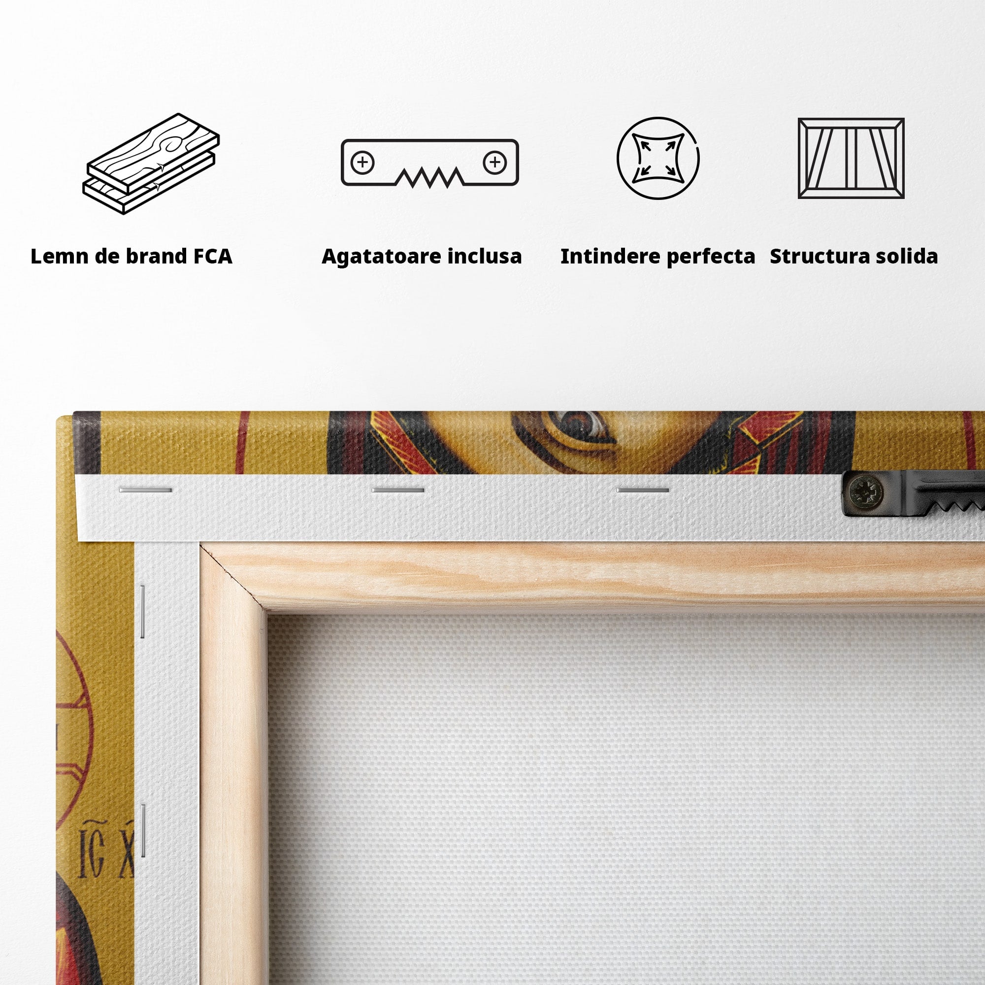 Tablou Canvas Premium LuxCanva® H1071, Icoana Maicii Domnului din Kazan, Religie, Icoana, Bizantin, Arta Sacra, Dormitor, Hol, Culori Vibrante