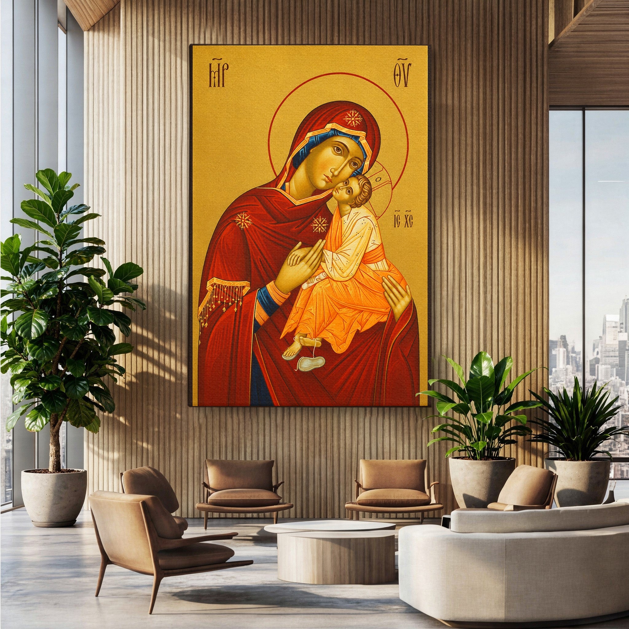 Tablou Canvas Premium LuxCanva® H1072, Icoana Maicii Domnului Dulcea Sarutare, Icoana, Religie, Spiritualitate, Traditie, Dormitor, Birou, Culori Vibrante