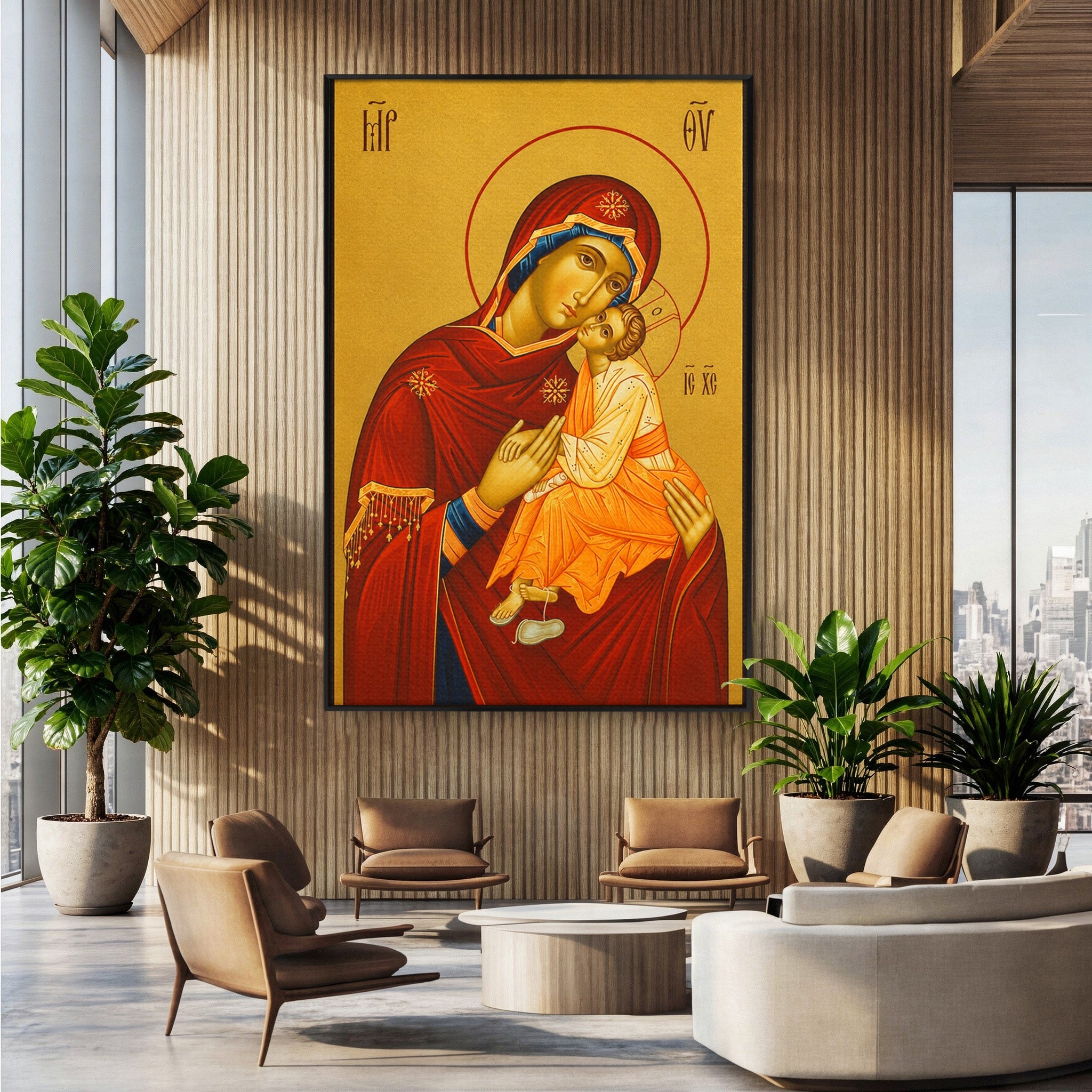 Tablou Canvas Premium LuxCanva® H1072, Icoana Maicii Domnului Dulcea Sarutare, Icoana, Religie, Spiritualitate, Traditie, Dormitor, Birou, Culori Vibrante