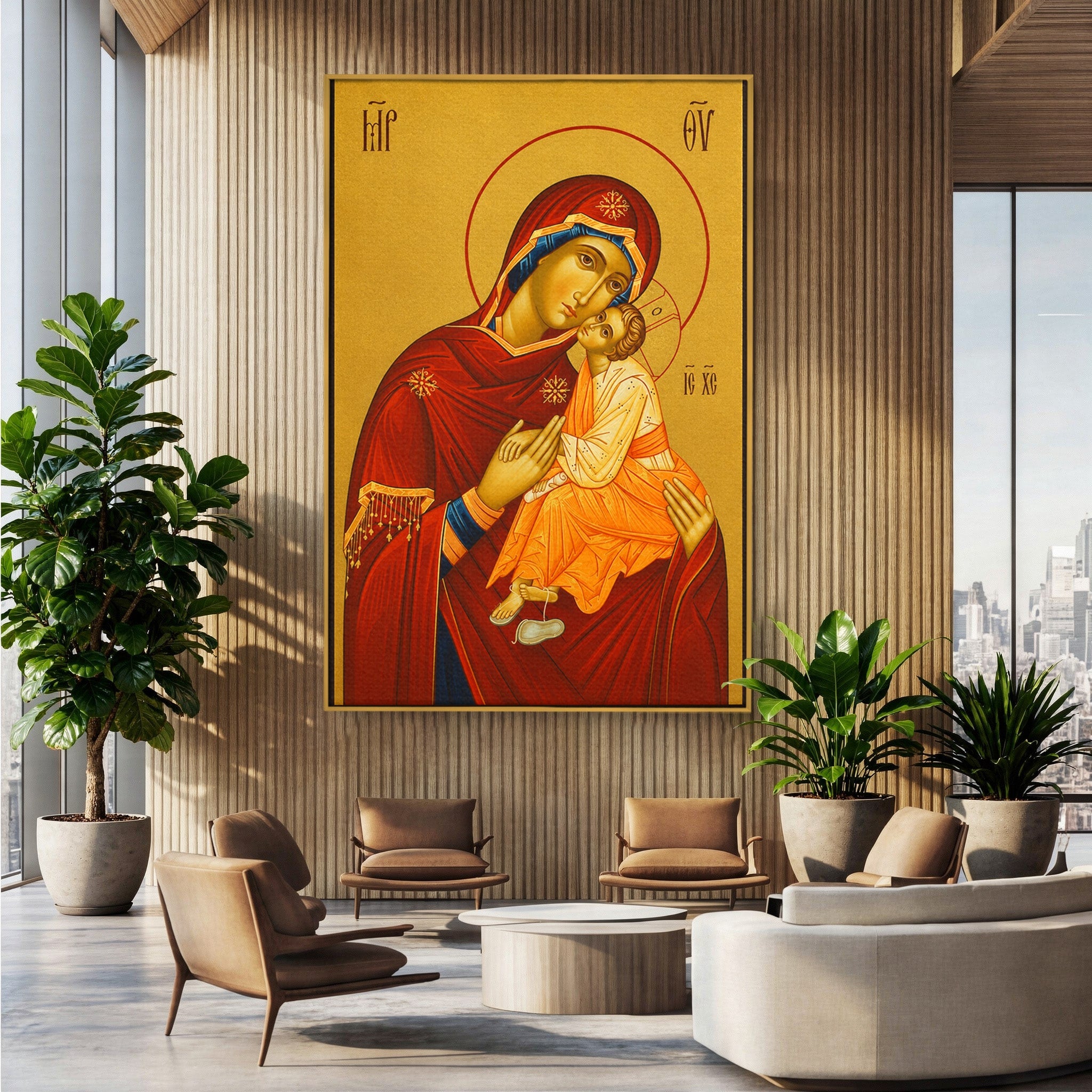 Tablou Canvas Premium LuxCanva® H1072, Icoana Maicii Domnului Dulcea Sarutare, Icoana, Religie, Spiritualitate, Traditie, Dormitor, Birou, Culori Vibrante