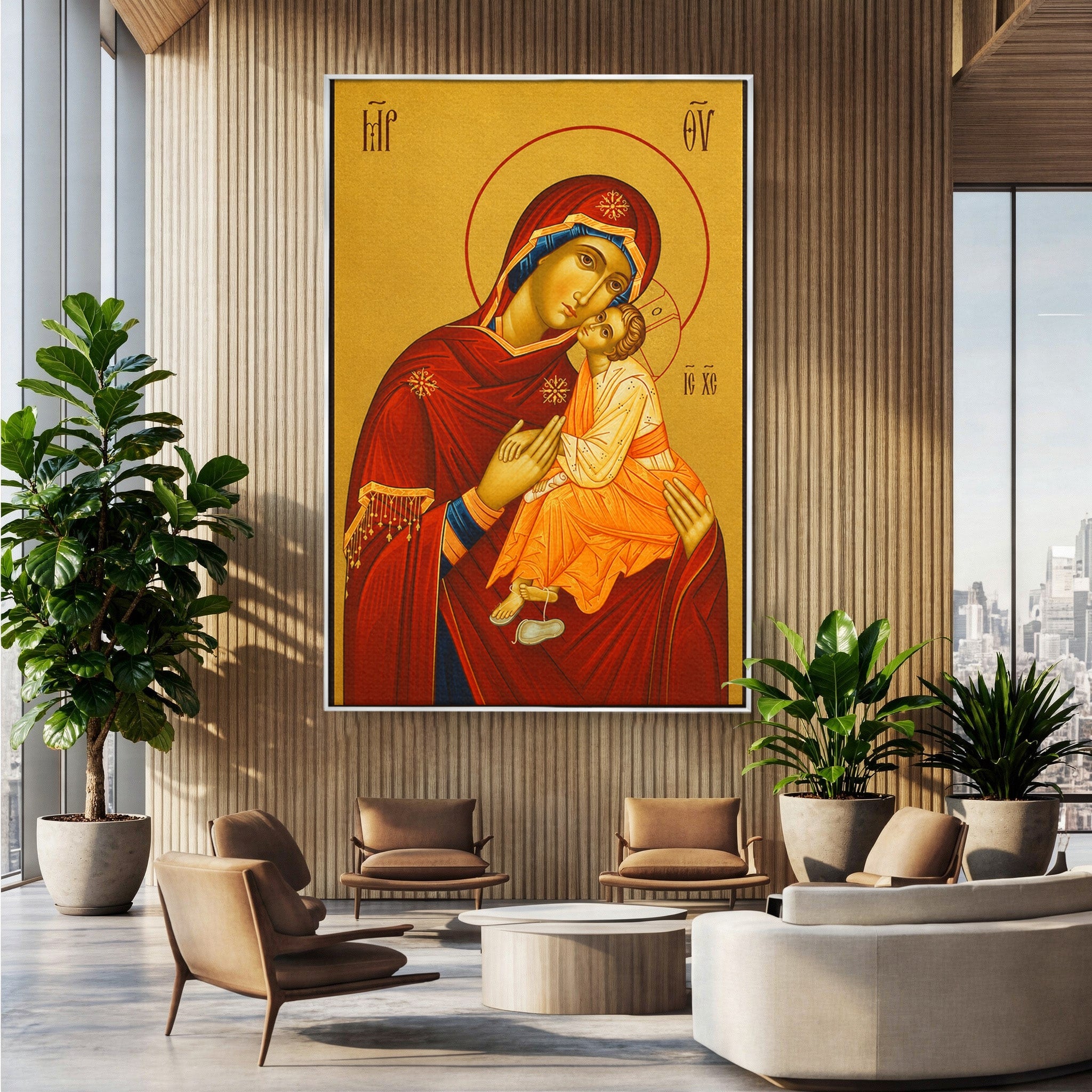 Tablou Canvas Premium LuxCanva® H1072, Icoana Maicii Domnului Dulcea Sarutare, Icoana, Religie, Spiritualitate, Traditie, Dormitor, Birou, Culori Vibrante