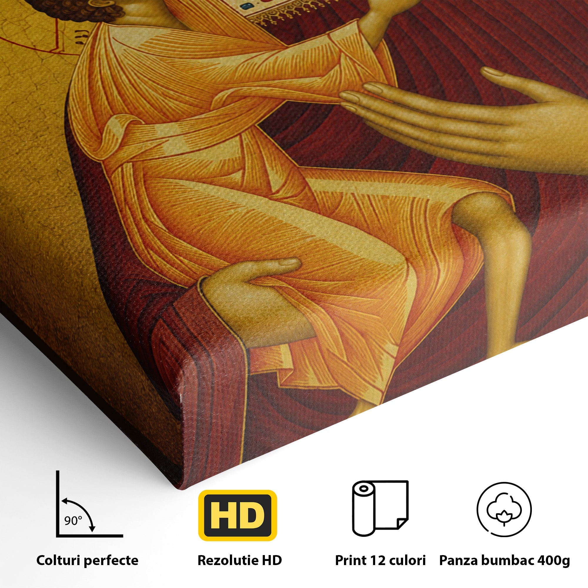 Tablou Canvas Premium LuxCanva® H1073, Maica Domnului Feodorovskaia, Icoana, Religie, Arta Sacra, Bizantin, Dormitor, Hol, Culori Vibrante
