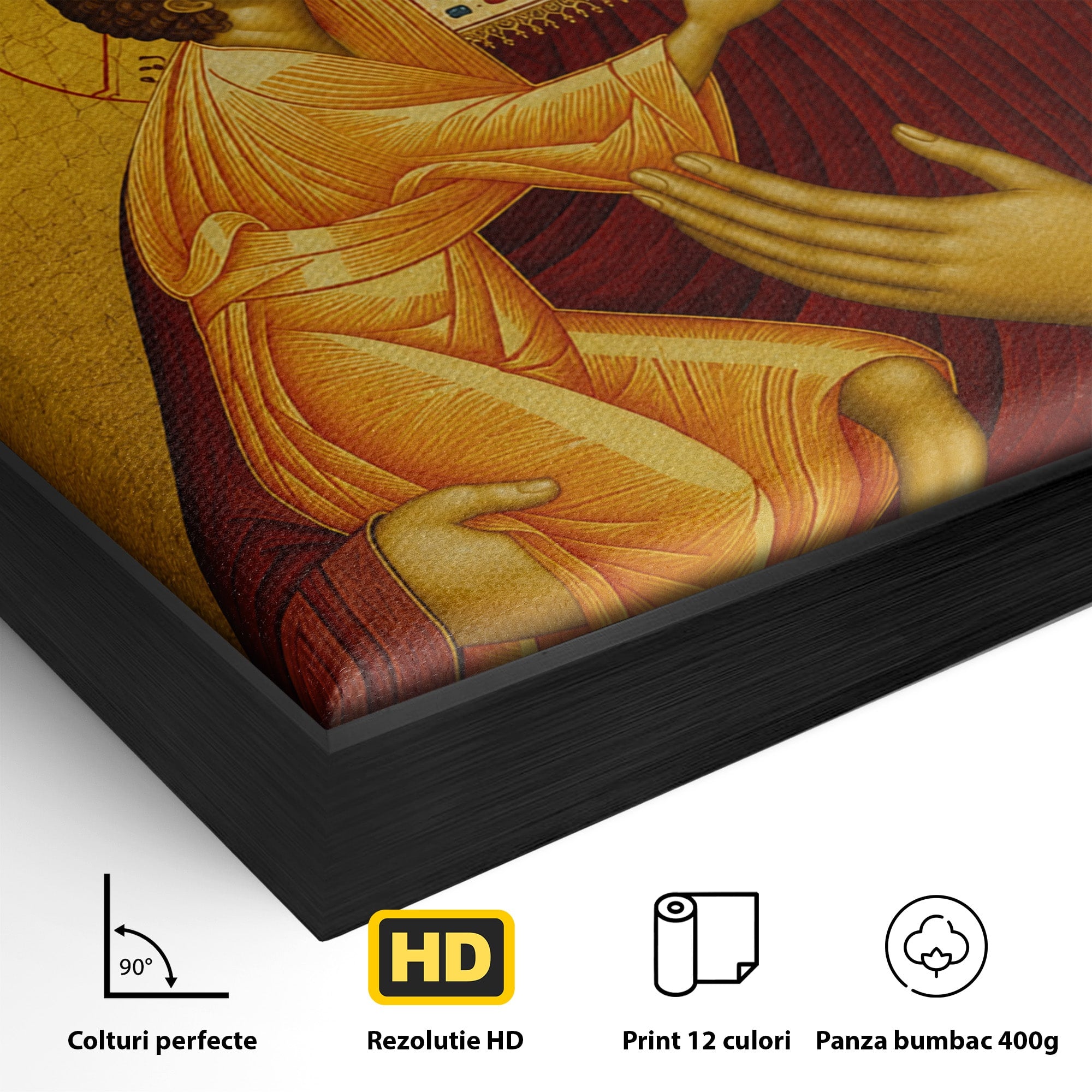 Tablou Canvas Premium LuxCanva® H1073, Maica Domnului Feodorovskaia, Icoana, Religie, Arta Sacra, Bizantin, Dormitor, Hol, Culori Vibrante