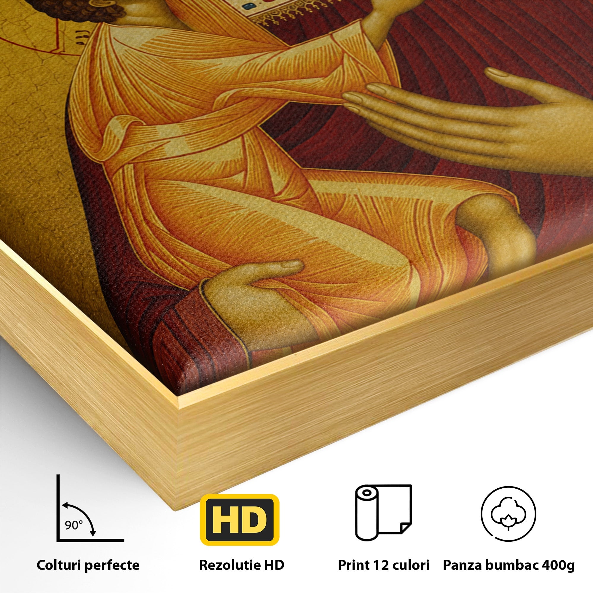 Tablou Canvas Premium LuxCanva® H1073, Maica Domnului Feodorovskaia, Icoana, Religie, Arta Sacra, Bizantin, Dormitor, Hol, Culori Vibrante