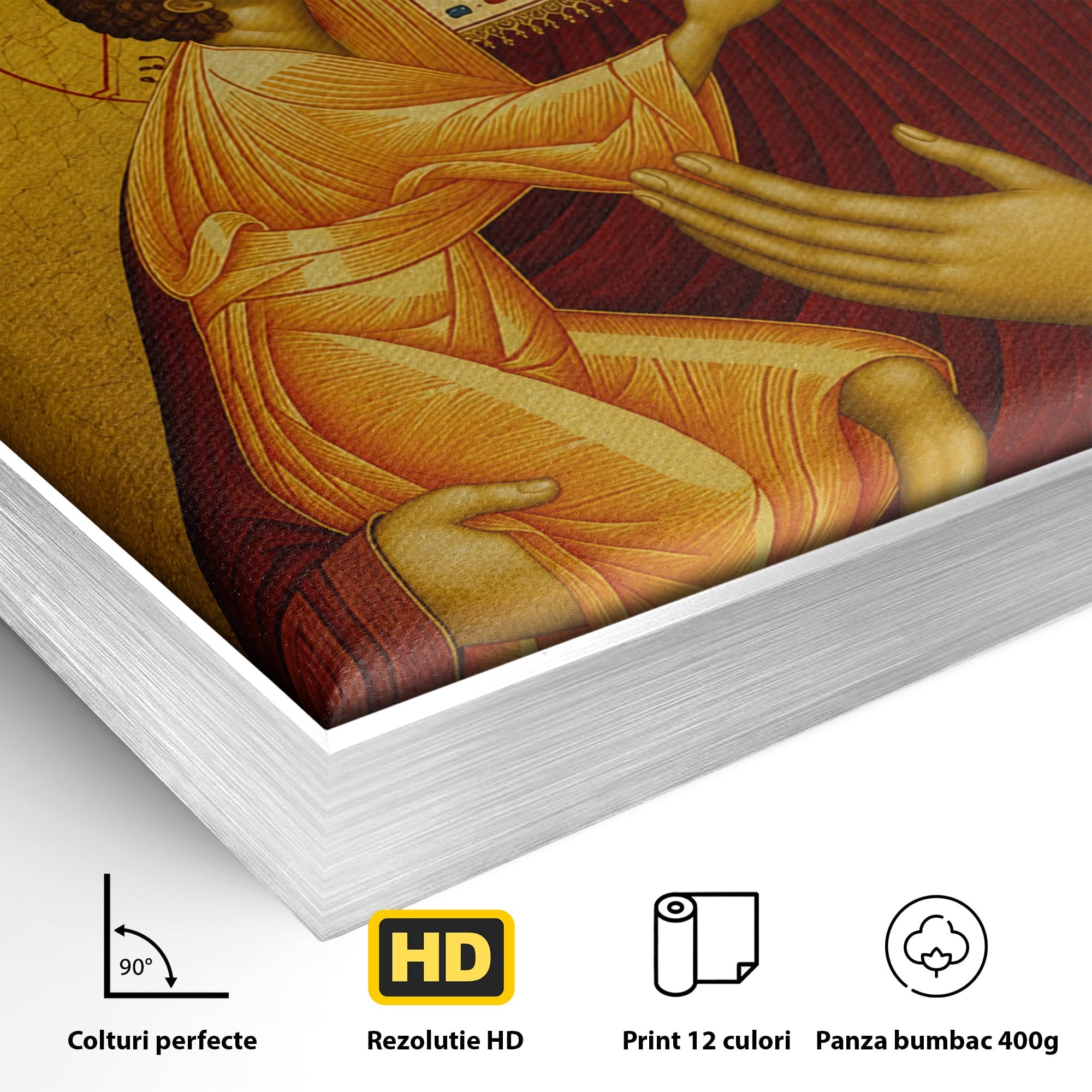 Tablou Canvas Premium LuxCanva® H1073, Maica Domnului Feodorovskaia, Icoana, Religie, Arta Sacra, Bizantin, Dormitor, Hol, Culori Vibrante