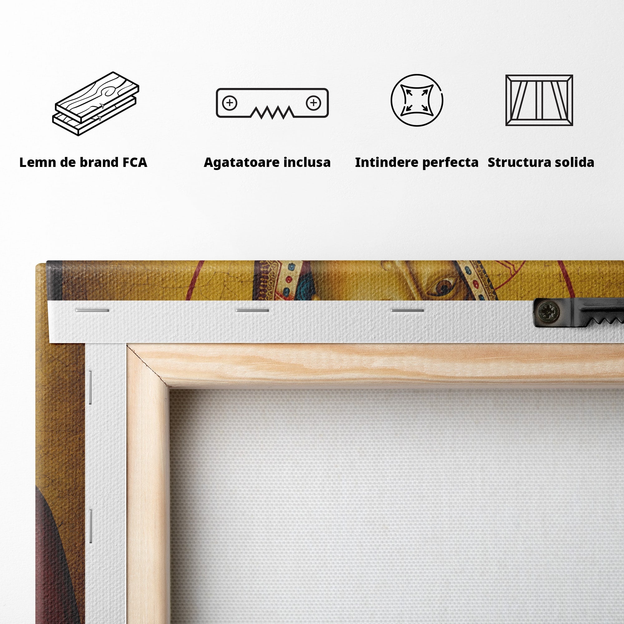 Tablou Canvas Premium LuxCanva® H1073, Maica Domnului Feodorovskaia, Icoana, Religie, Arta Sacra, Bizantin, Dormitor, Hol, Culori Vibrante