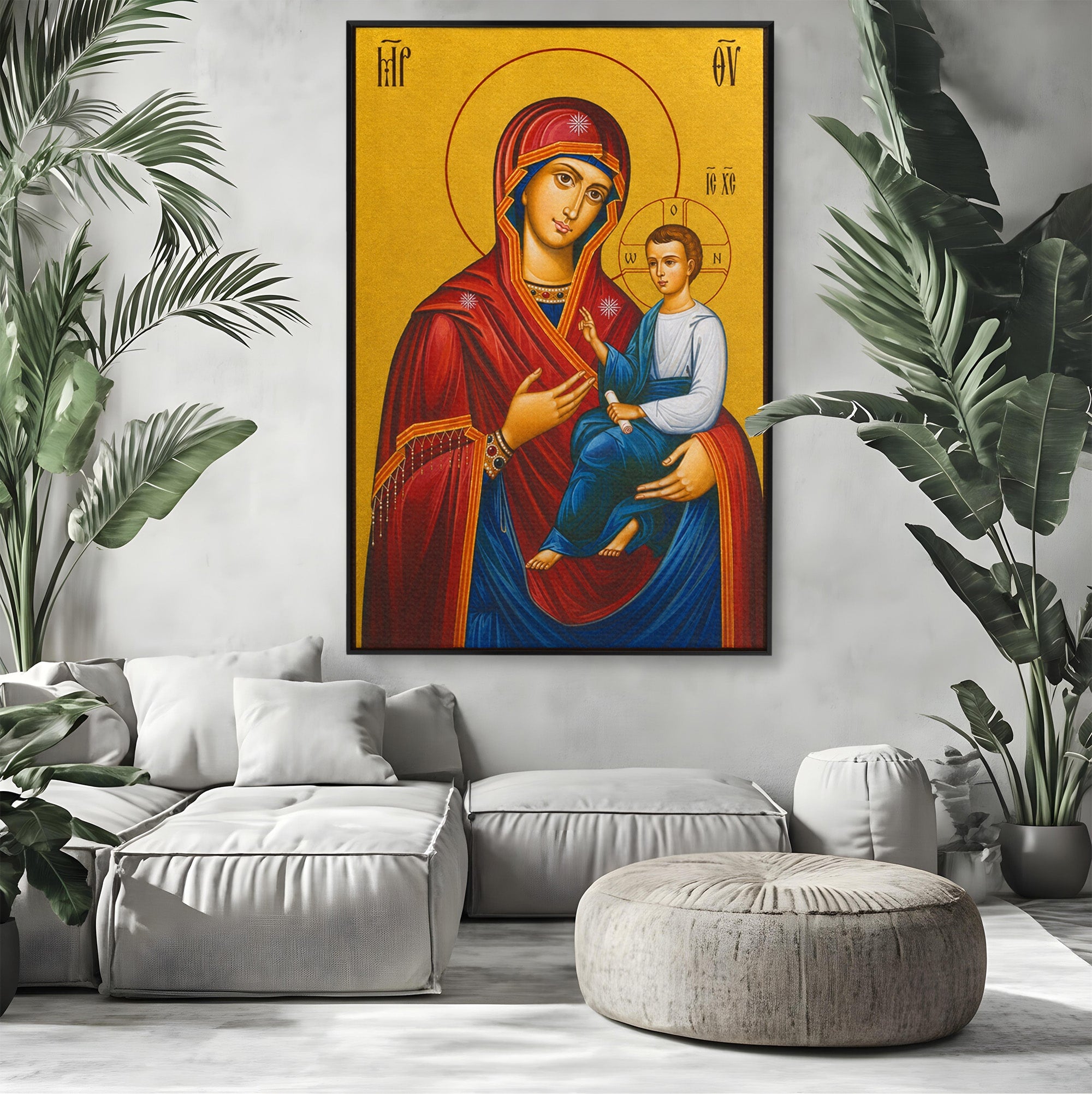 Tablou Canvas Premium LuxCanva® H1075, Maica Domnului Grabnic Ajutatoare, Icoana, Religie, Fecioara Maria, Prunc, Dormitor, Birou, Culori Vibrante