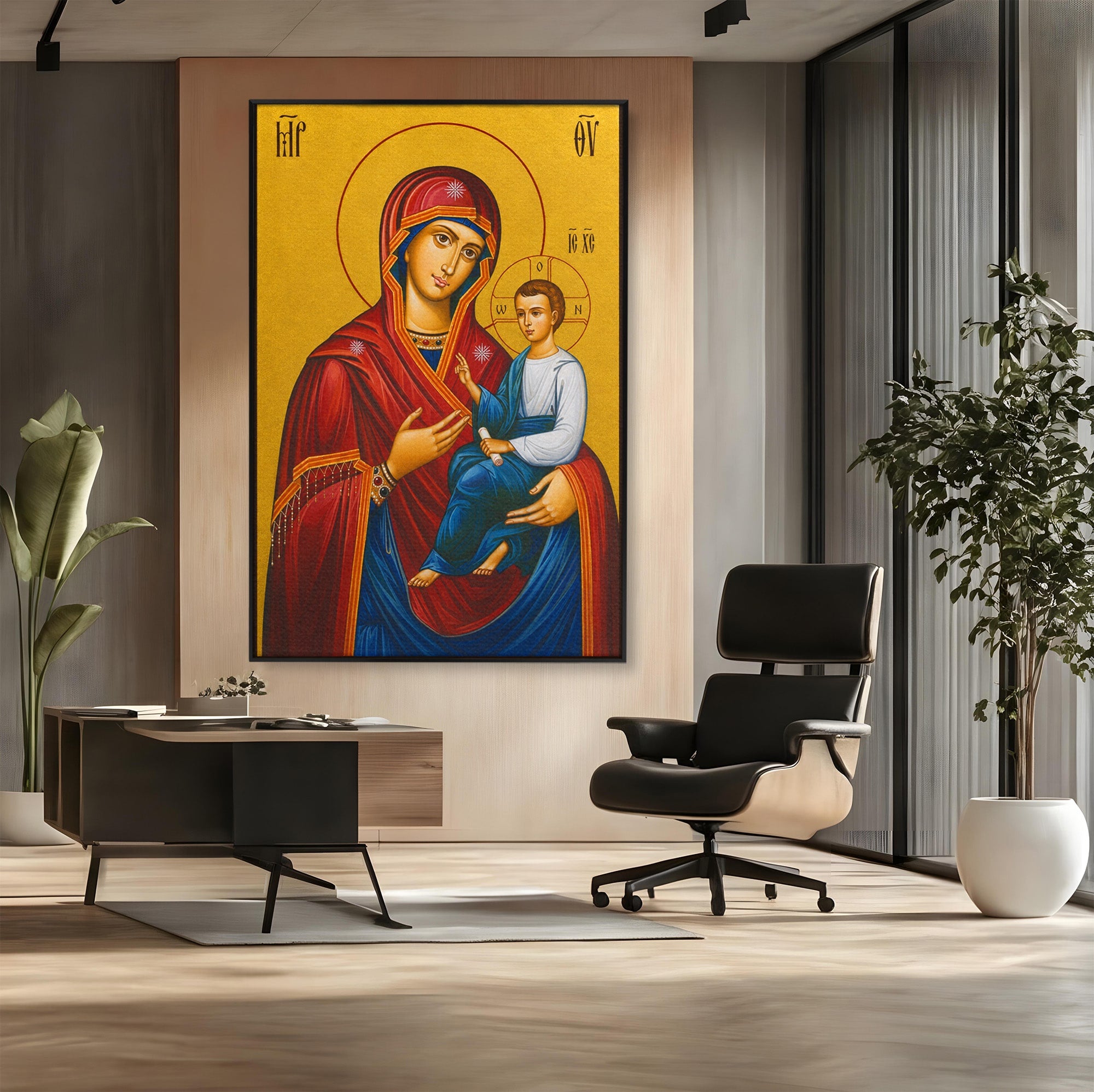 Tablou Canvas Premium LuxCanva® H1075, Maica Domnului Grabnic Ajutatoare, Icoana, Religie, Fecioara Maria, Prunc, Dormitor, Birou, Culori Vibrante