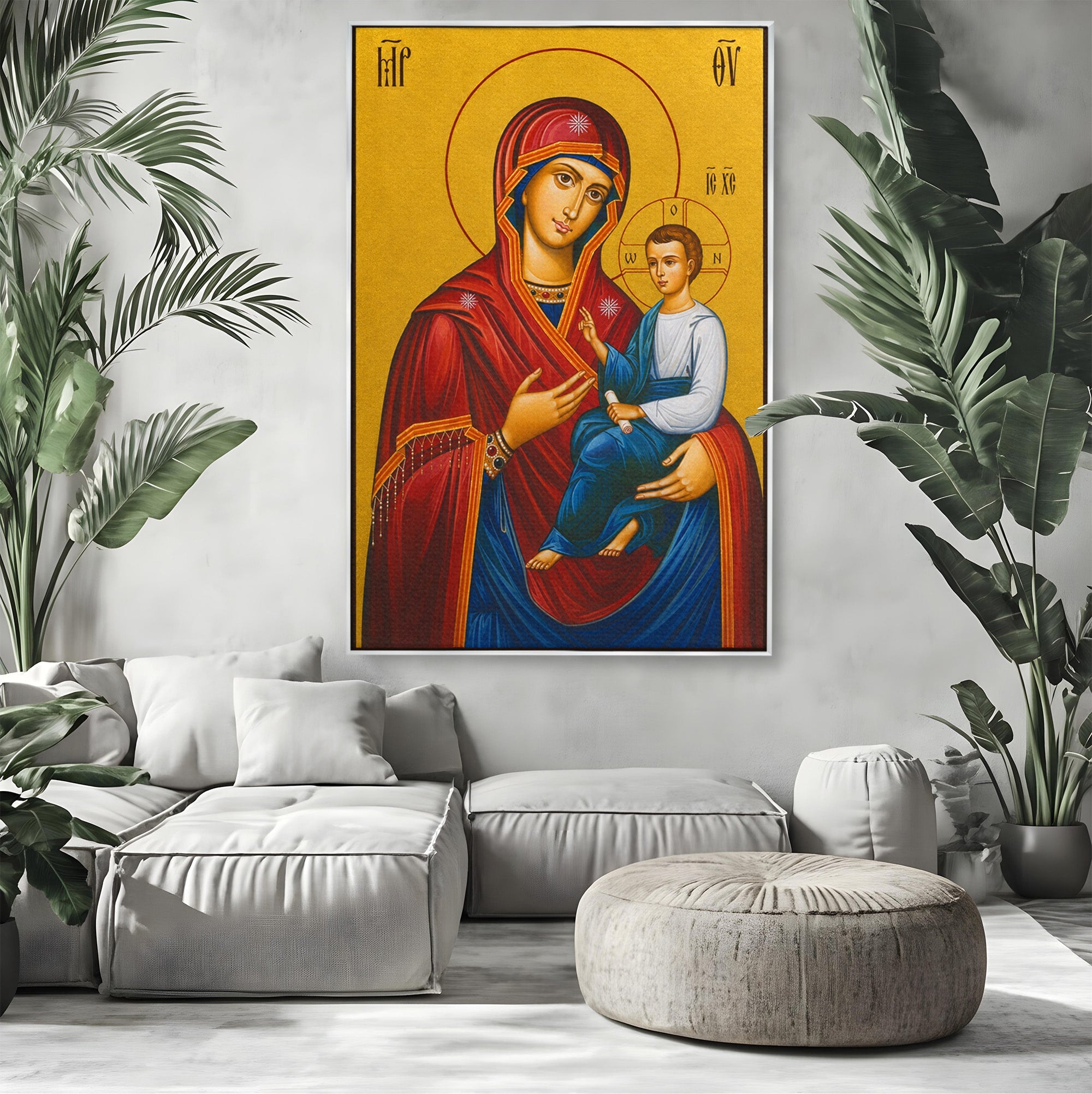 Tablou Canvas Premium LuxCanva® H1075, Maica Domnului Grabnic Ajutatoare, Icoana, Religie, Fecioara Maria, Prunc, Dormitor, Birou, Culori Vibrante