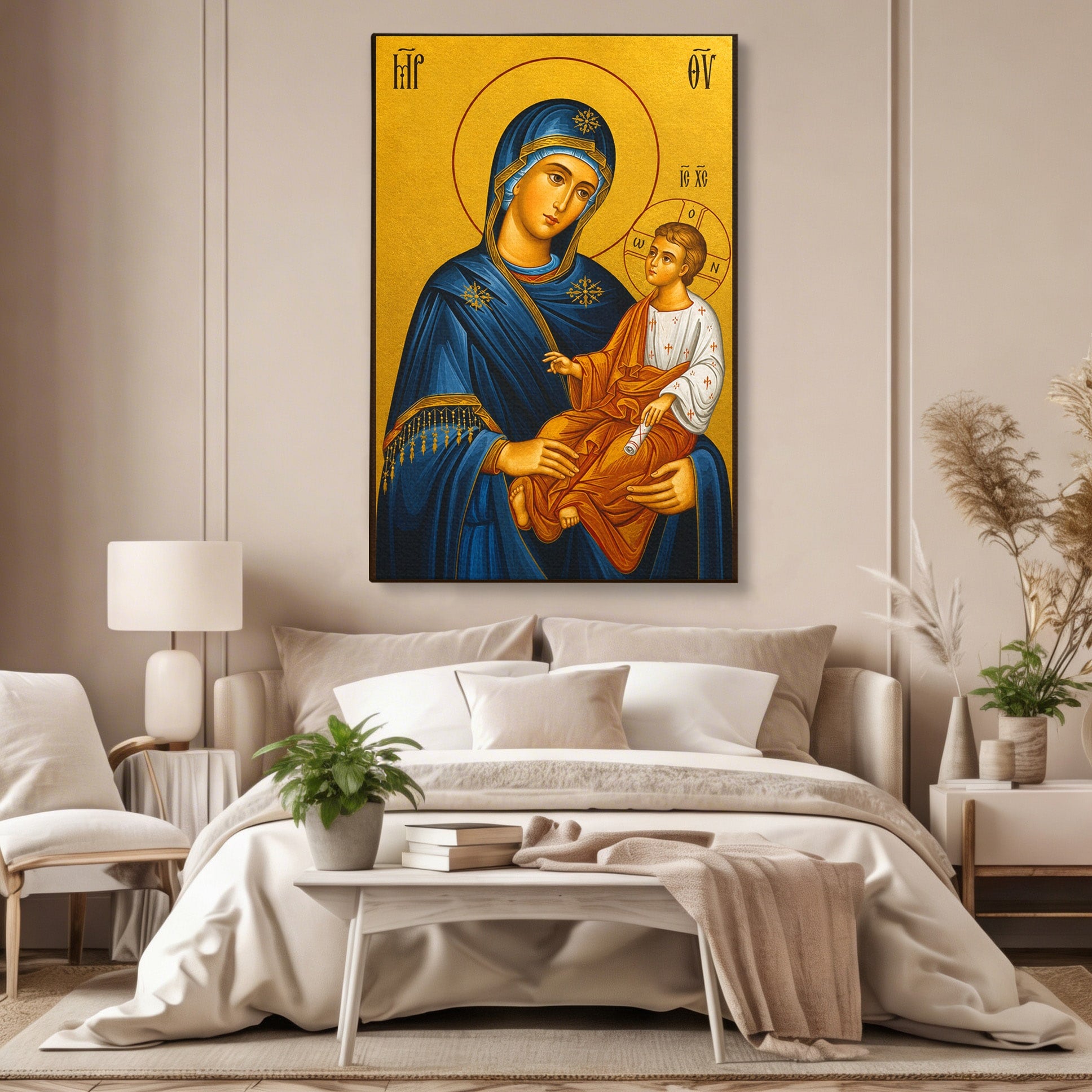 Tablou Canvas Premium LuxCanva® H1076, Maica Grabnic Ajutatoare, Icoana, Religie, Spiritualitate, Dormitor, Birou, Culori Vibrante