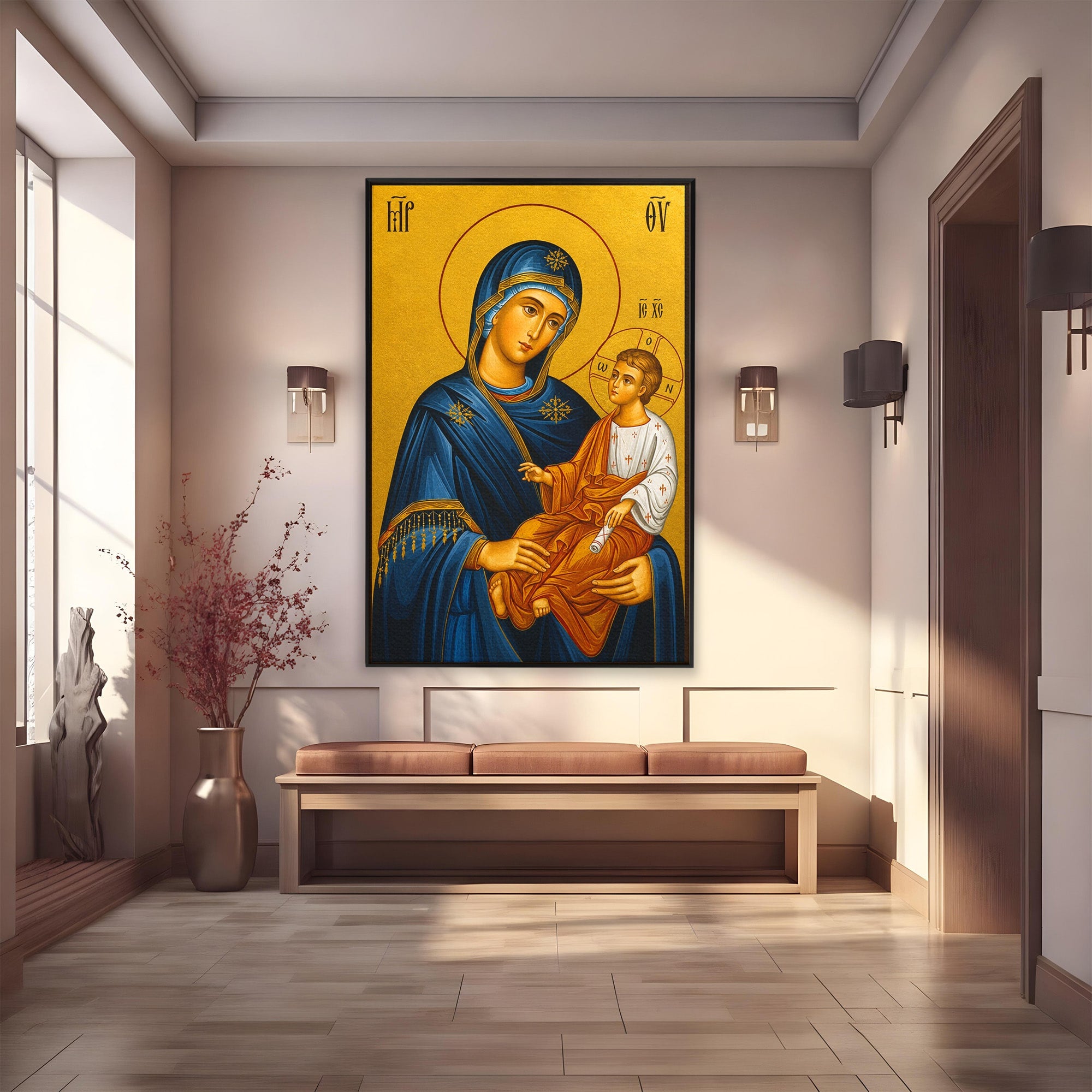 Tablou Canvas Premium LuxCanva® H1076, Maica Grabnic Ajutatoare, Icoana, Religie, Spiritualitate, Dormitor, Birou, Culori Vibrante