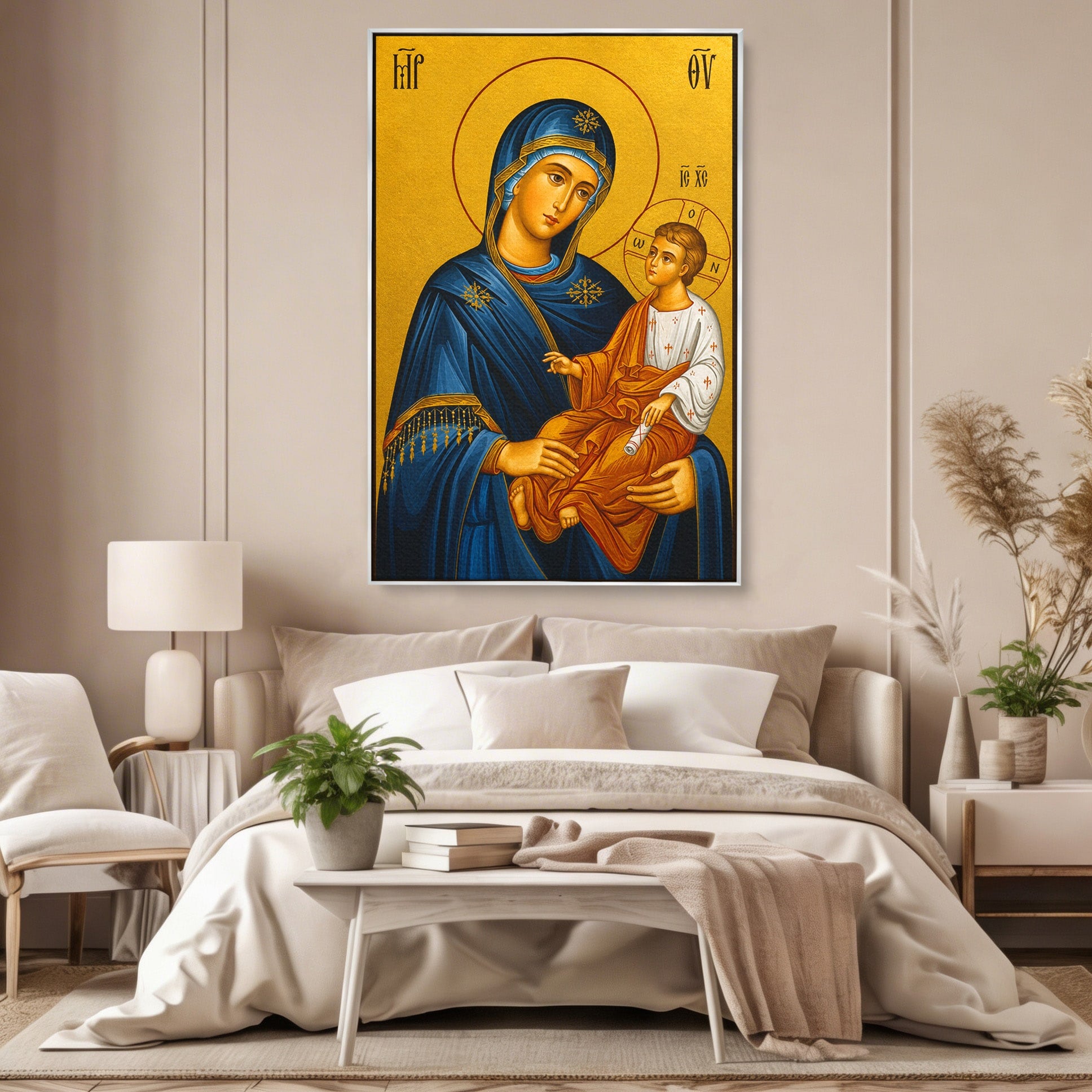 Tablou Canvas Premium LuxCanva® H1076, Maica Grabnic Ajutatoare, Icoana, Religie, Spiritualitate, Dormitor, Birou, Culori Vibrante