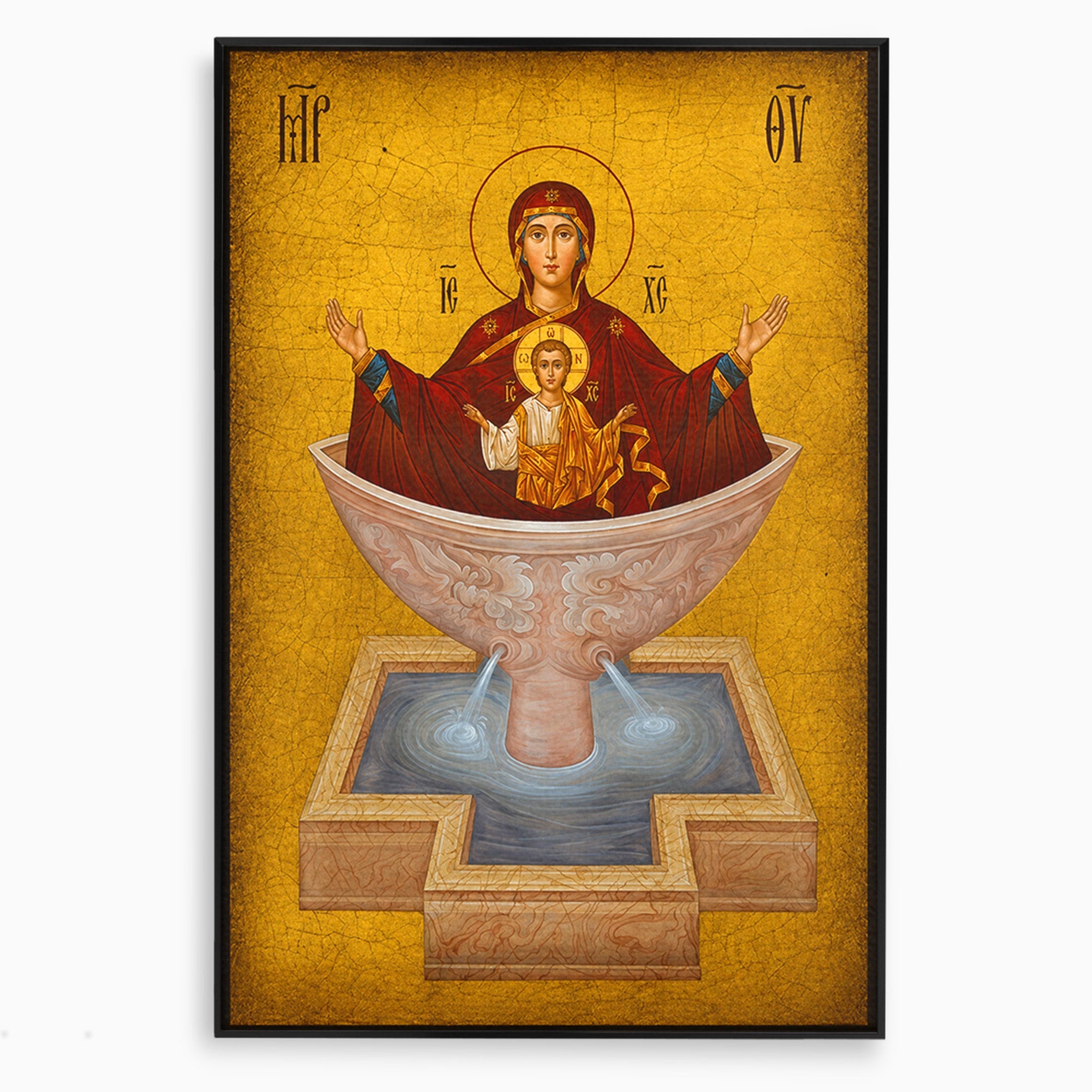 Tablou Canvas Premium LuxCanva® H1077, Icoana Maicii Domnului Izvorul Tamaduirii, Religie, Icoana, Spiritualitate, Traditie, Dormitor, Culori Vibrante