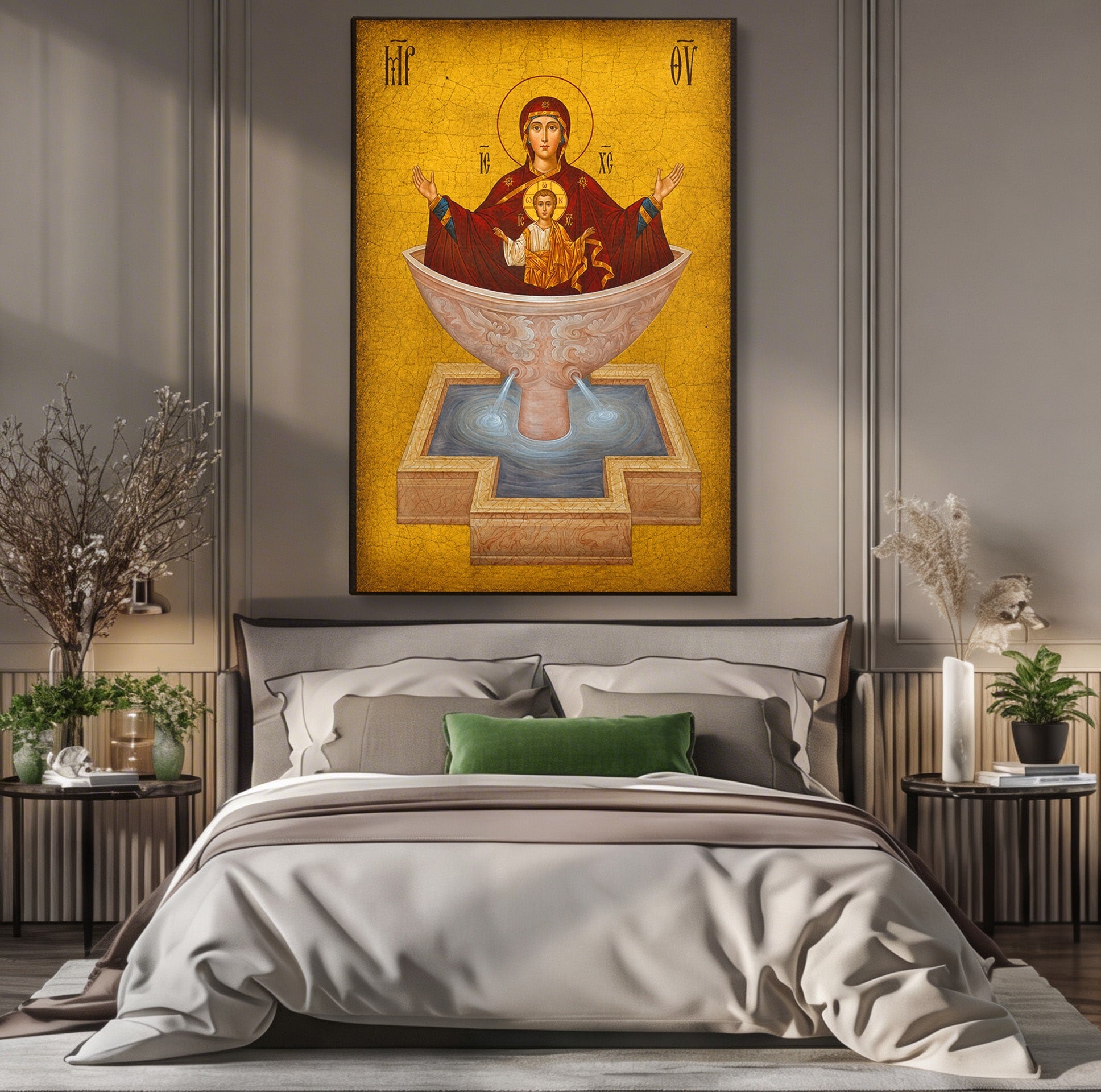 Tablou Canvas Premium LuxCanva® H1077, Icoana Maicii Domnului Izvorul Tamaduirii, Religie, Icoana, Spiritualitate, Traditie, Dormitor, Culori Vibrante