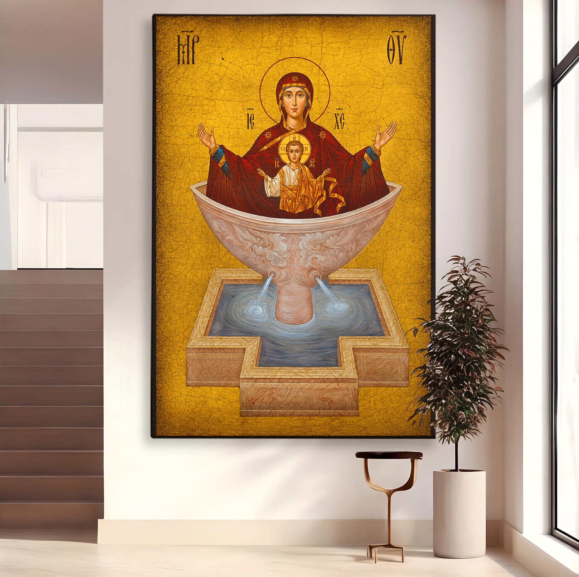 Tablou Canvas Premium LuxCanva® H1077, Icoana Maicii Domnului Izvorul Tamaduirii, Religie, Icoana, Spiritualitate, Traditie, Dormitor, Culori Vibrante
