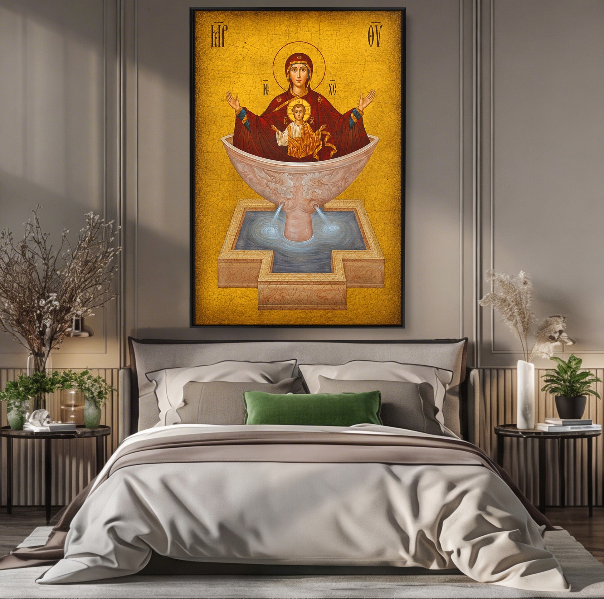 Tablou Canvas Premium LuxCanva® H1077, Icoana Maicii Domnului Izvorul Tamaduirii, Religie, Icoana, Spiritualitate, Traditie, Dormitor, Culori Vibrante