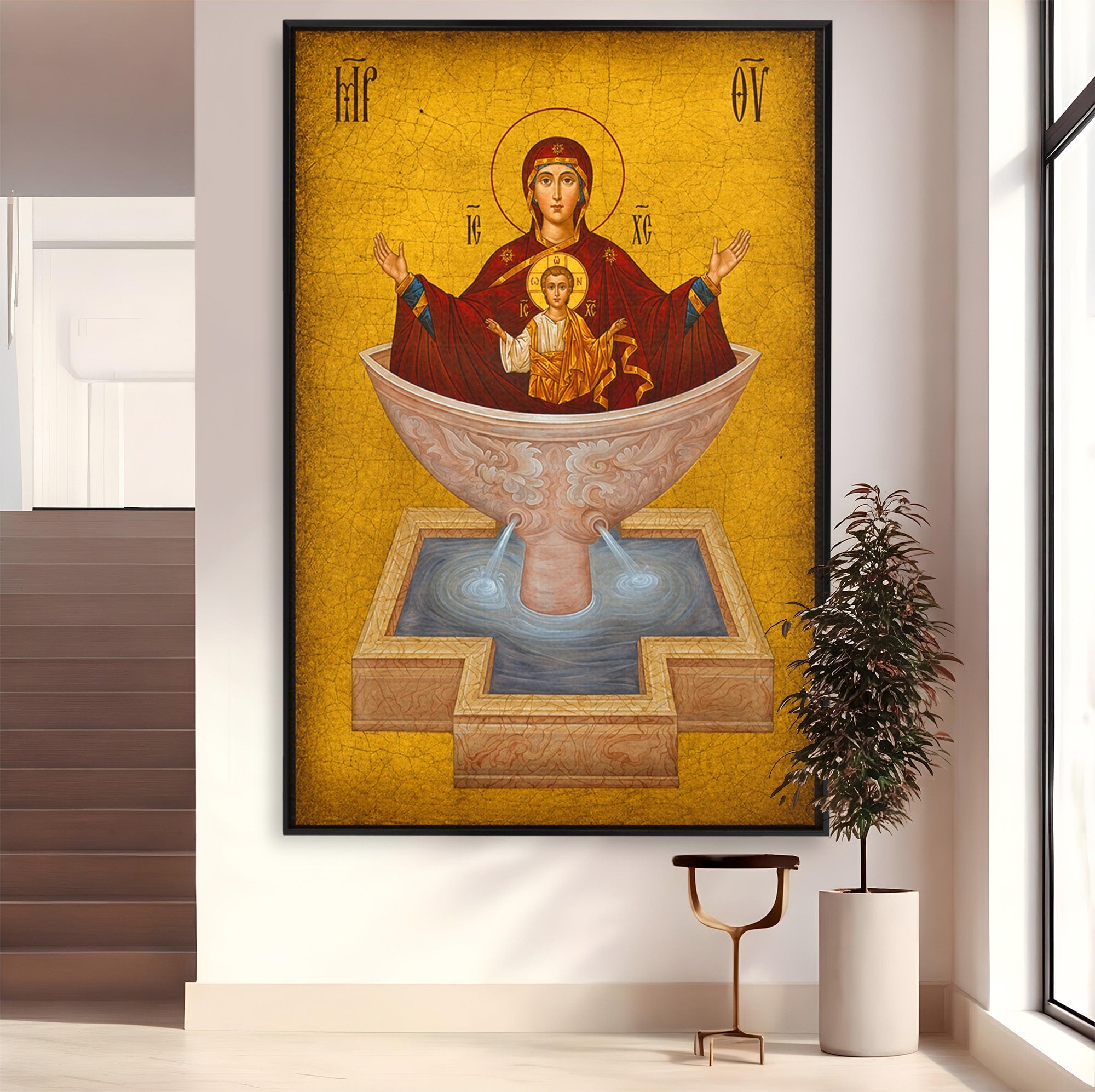 Tablou Canvas Premium LuxCanva® H1077, Icoana Maicii Domnului Izvorul Tamaduirii, Religie, Icoana, Spiritualitate, Traditie, Dormitor, Culori Vibrante