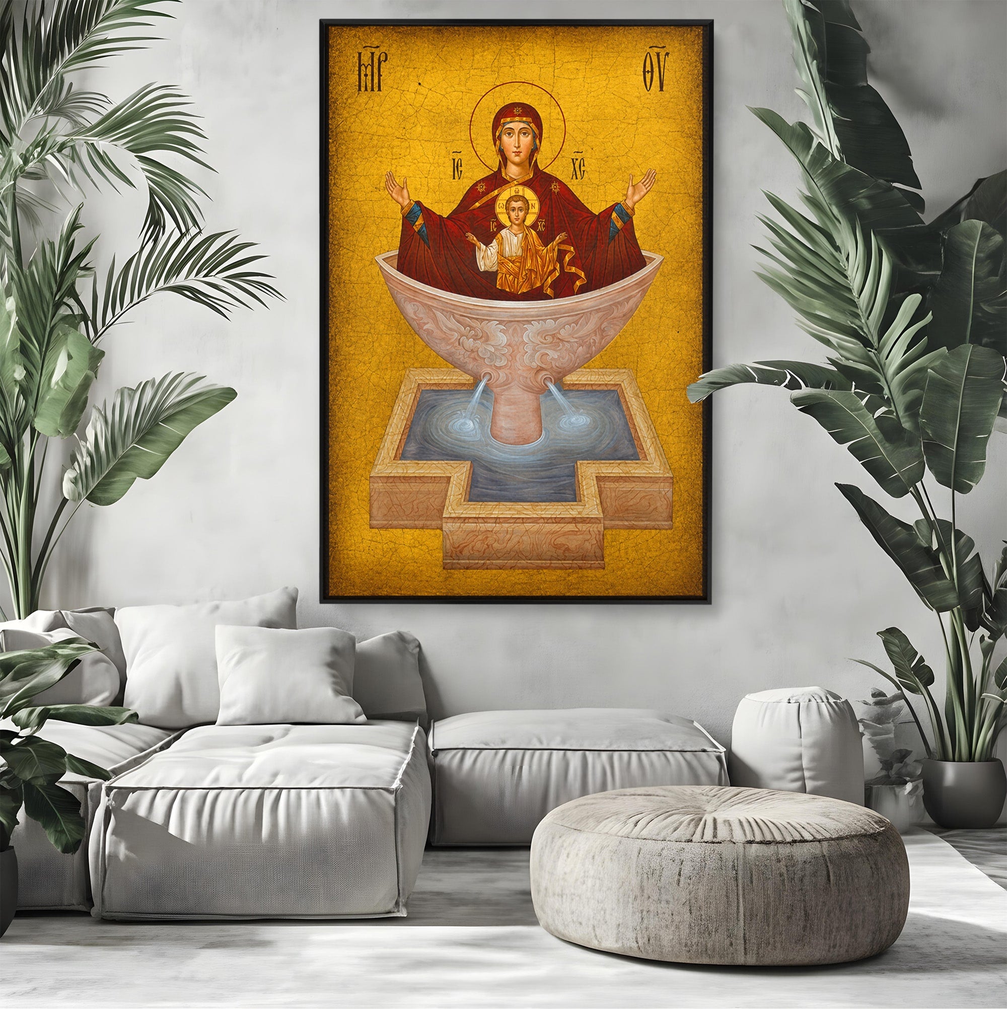 Tablou Canvas Premium LuxCanva® H1077, Icoana Maicii Domnului Izvorul Tamaduirii, Religie, Icoana, Spiritualitate, Traditie, Dormitor, Culori Vibrante