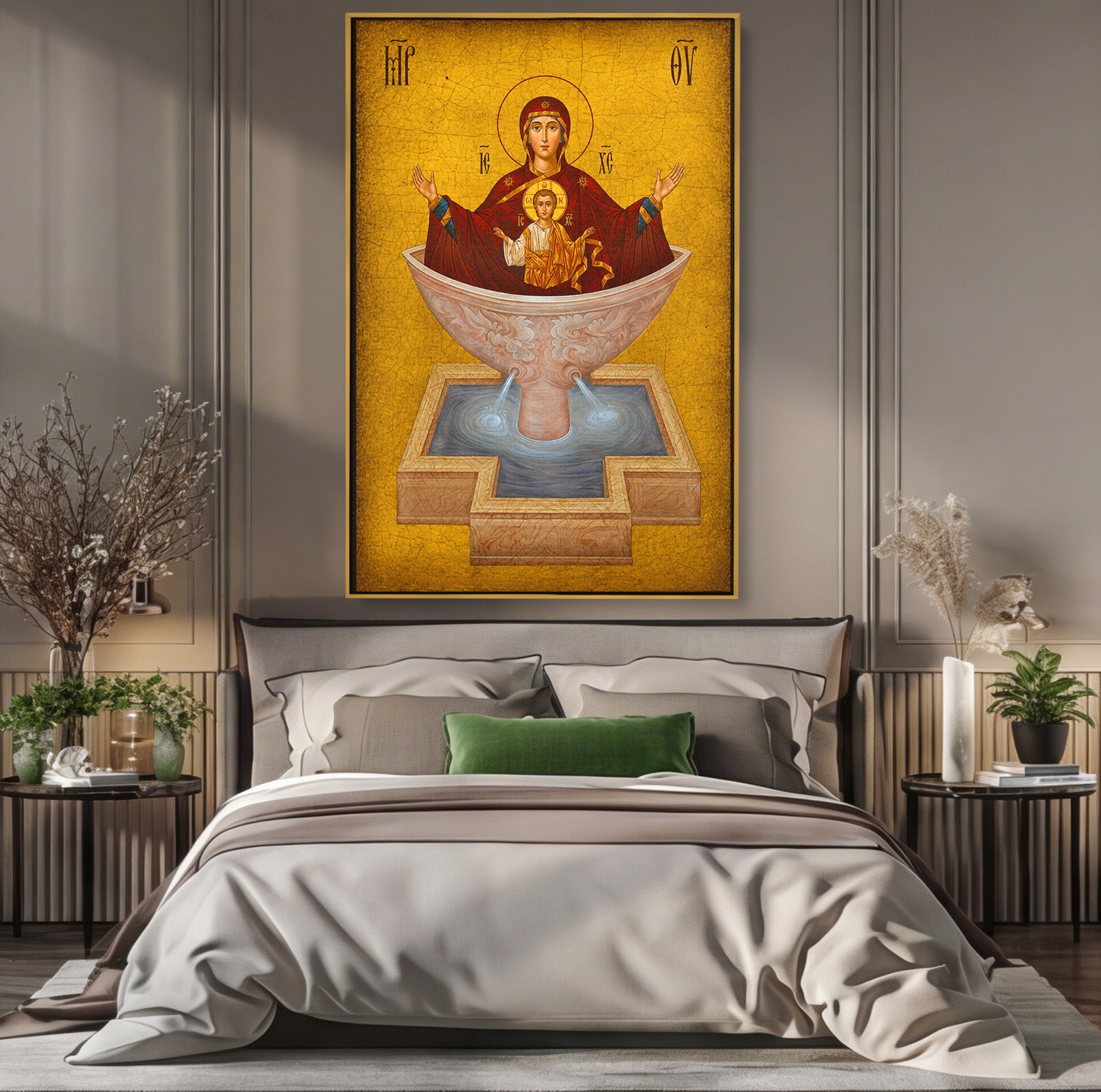 Tablou Canvas Premium LuxCanva® H1077, Icoana Maicii Domnului Izvorul Tamaduirii, Religie, Icoana, Spiritualitate, Traditie, Dormitor, Culori Vibrante