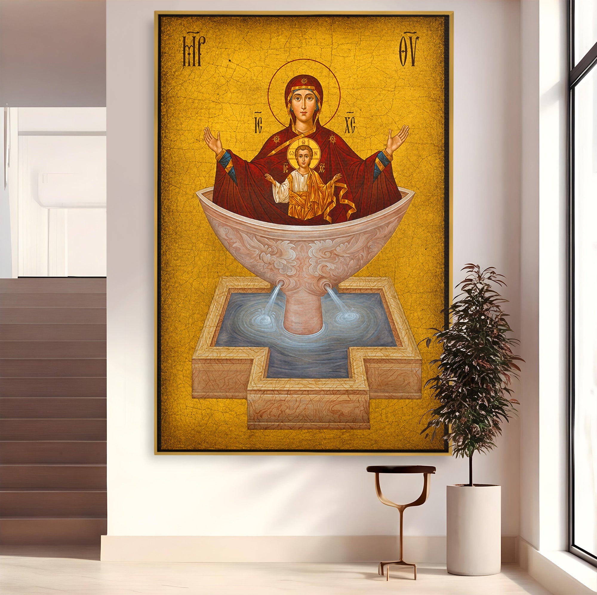 Tablou Canvas Premium LuxCanva® H1077, Icoana Maicii Domnului Izvorul Tamaduirii, Religie, Icoana, Spiritualitate, Traditie, Dormitor, Culori Vibrante
