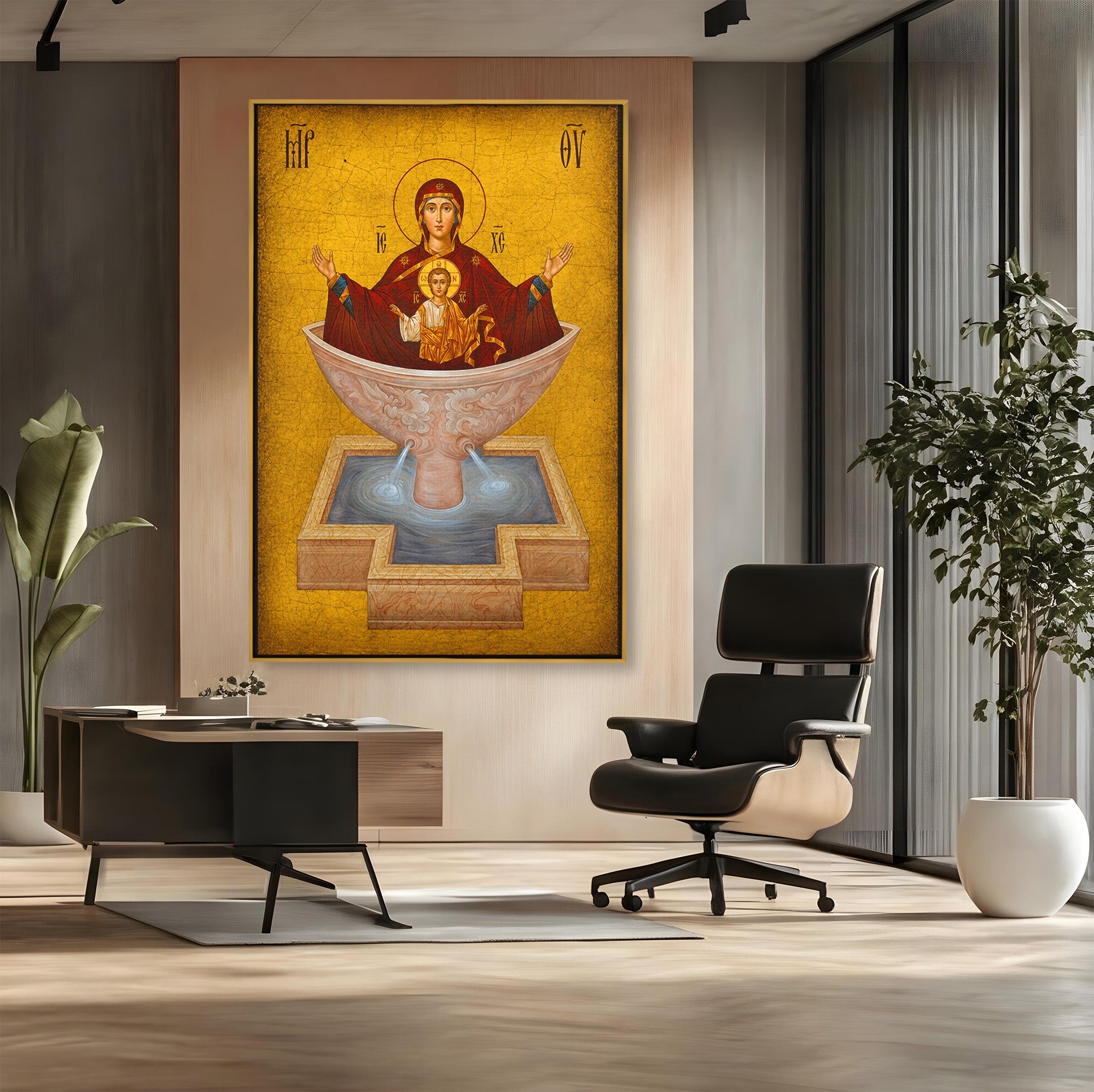 Tablou Canvas Premium LuxCanva® H1077, Icoana Maicii Domnului Izvorul Tamaduirii, Religie, Icoana, Spiritualitate, Traditie, Dormitor, Culori Vibrante