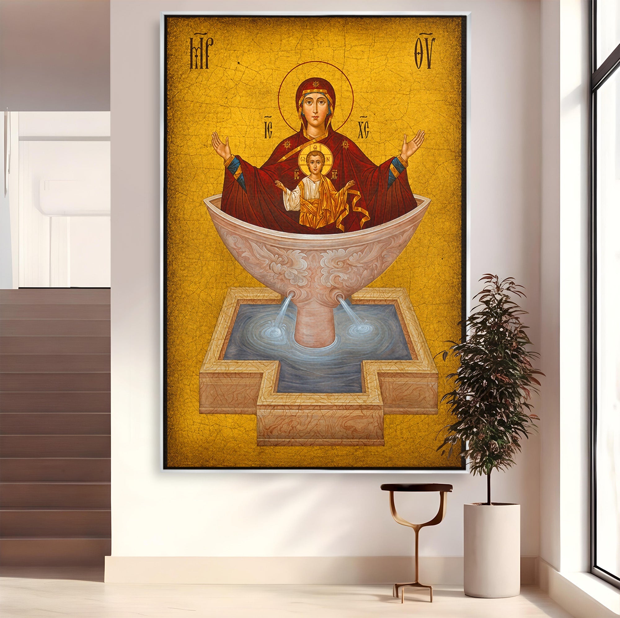 Tablou Canvas Premium LuxCanva® H1077, Icoana Maicii Domnului Izvorul Tamaduirii, Religie, Icoana, Spiritualitate, Traditie, Dormitor, Culori Vibrante